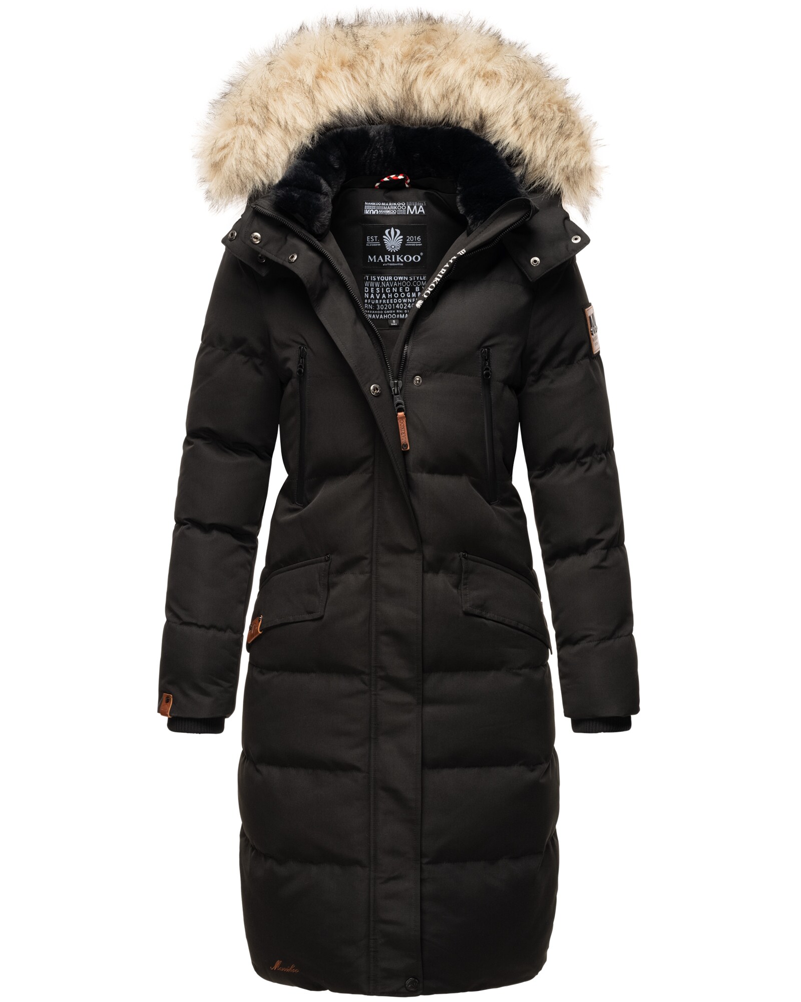 MARIKOO Damen langer Winterjacke Stepp Parka mit abnehmbarer Kapuze Schneesternchen - Bild 1