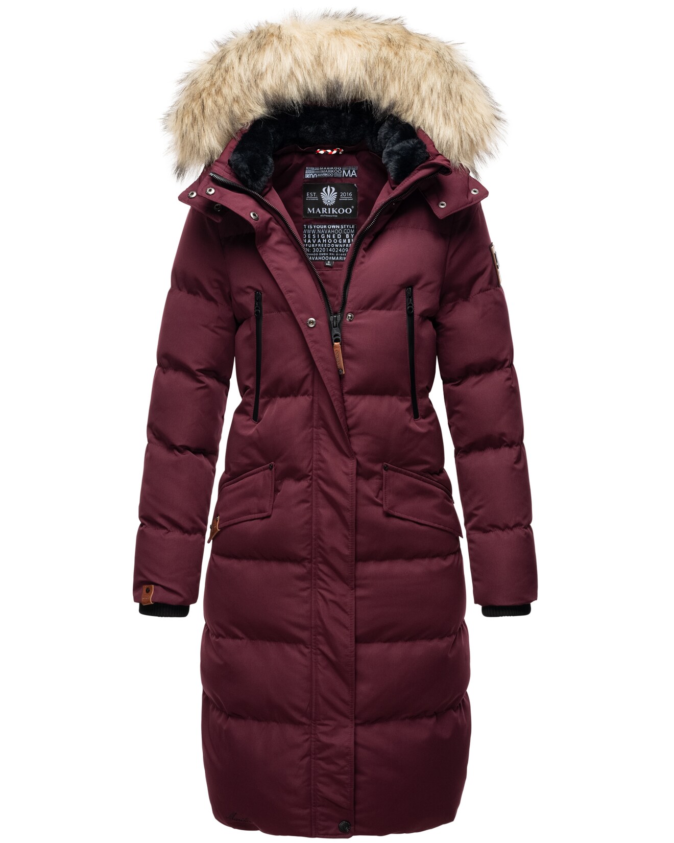 MARIKOO Damen langer Winterjacke Stepp Parka mit abnehmbarer Kapuze Schneesternchen