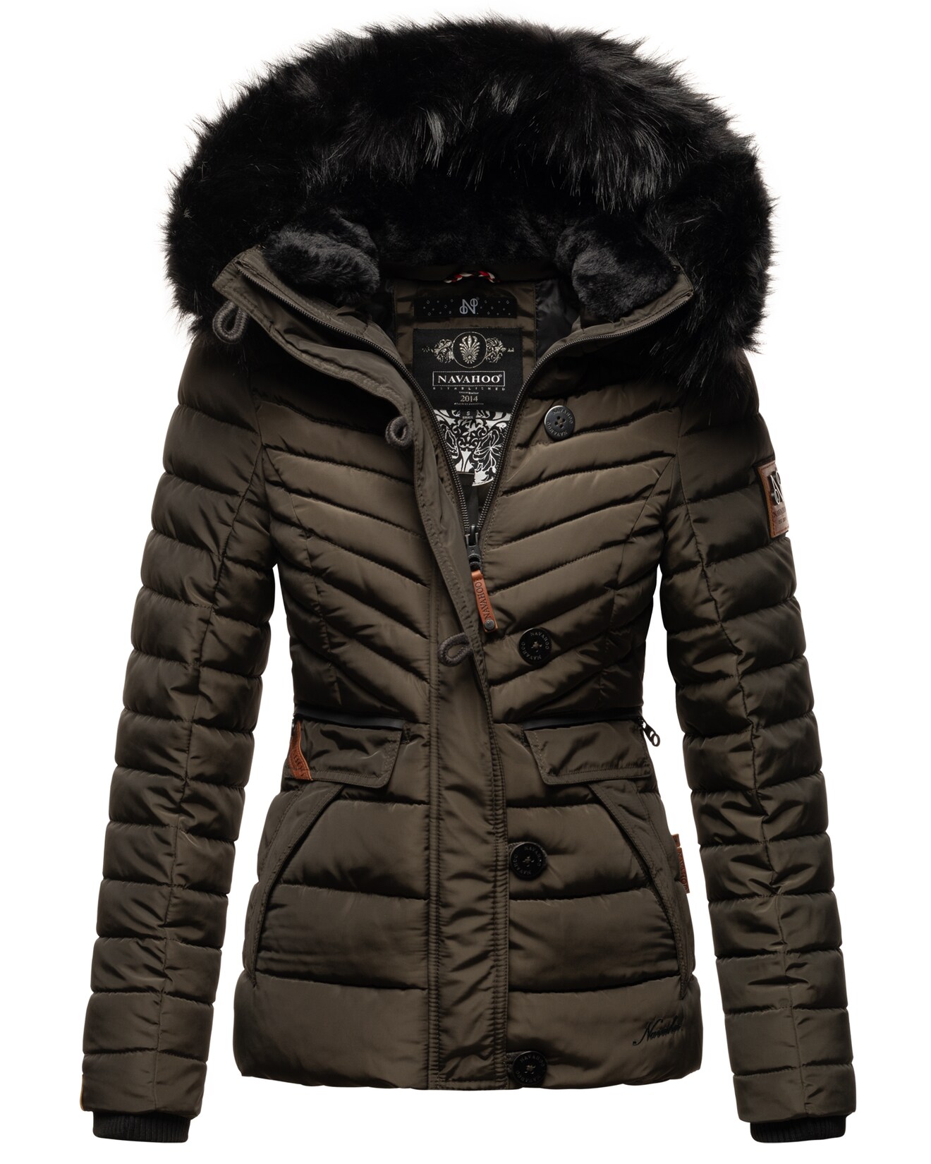 NAVAHOO Damen Winterjacke Warm gefütterte Steppjacke mit Kunstfell-Kapuze Wisteriaa