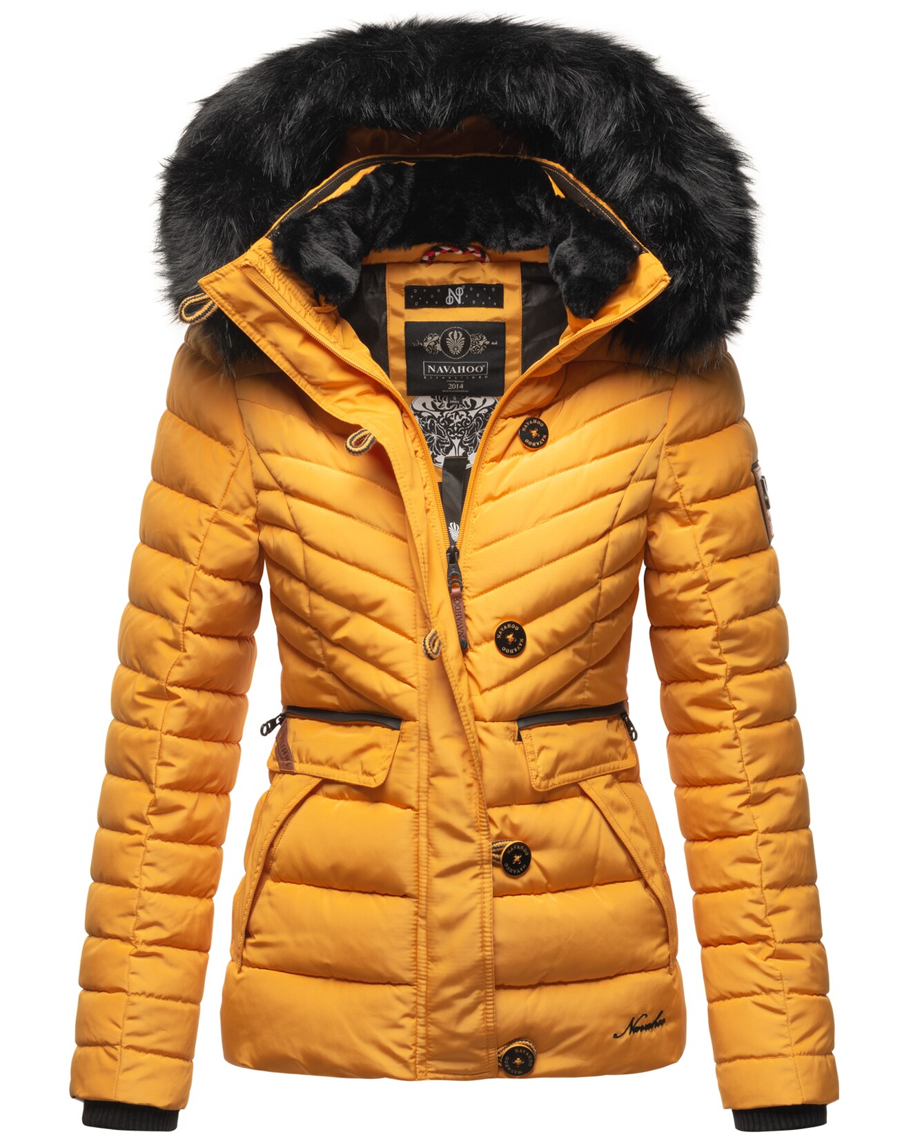 NAVAHOO Damen Winterjacke Warm gefütterte Steppjacke mit Kunstfell-Kapuze Wisteriaa