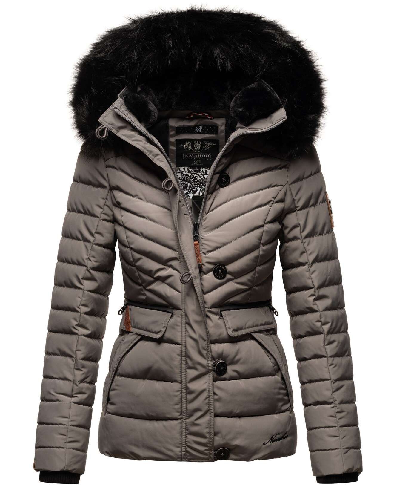 NAVAHOO Damen Winterjacke Warm gefütterte Steppjacke mit Kunstfell-Kapuze Wisteriaa