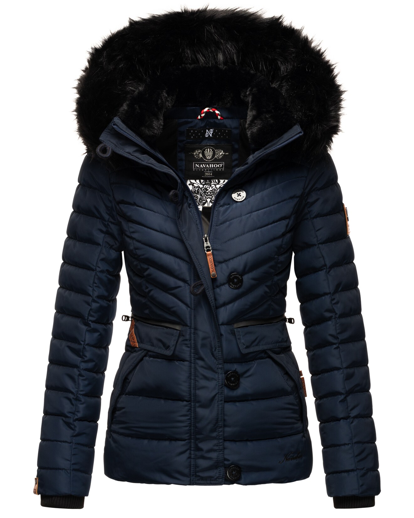 NAVAHOO Damen Winterjacke Warm gefütterte Steppjacke mit Kunstfell-Kapuze Wisteriaa
