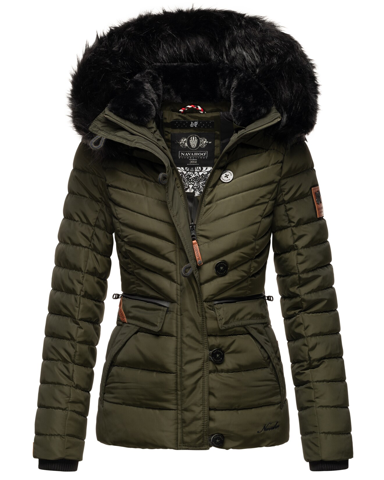 NAVAHOO Damen Winterjacke Warm gefütterte Steppjacke mit Kunstfell-Kapuze Wisteriaa