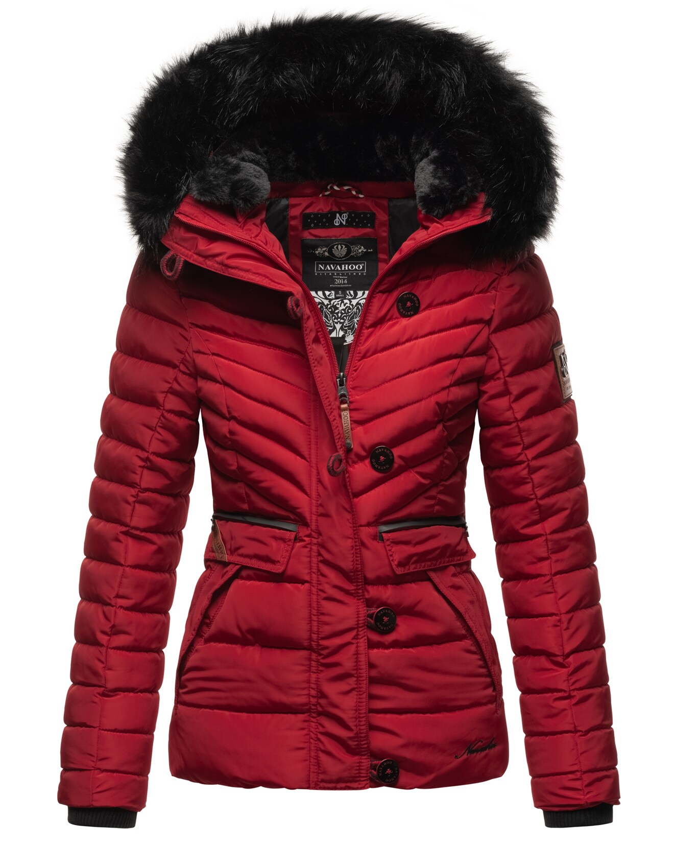 NAVAHOO Damen Winterjacke Warm gefütterte Steppjacke mit Kunstfell-Kapuze Wisteriaa