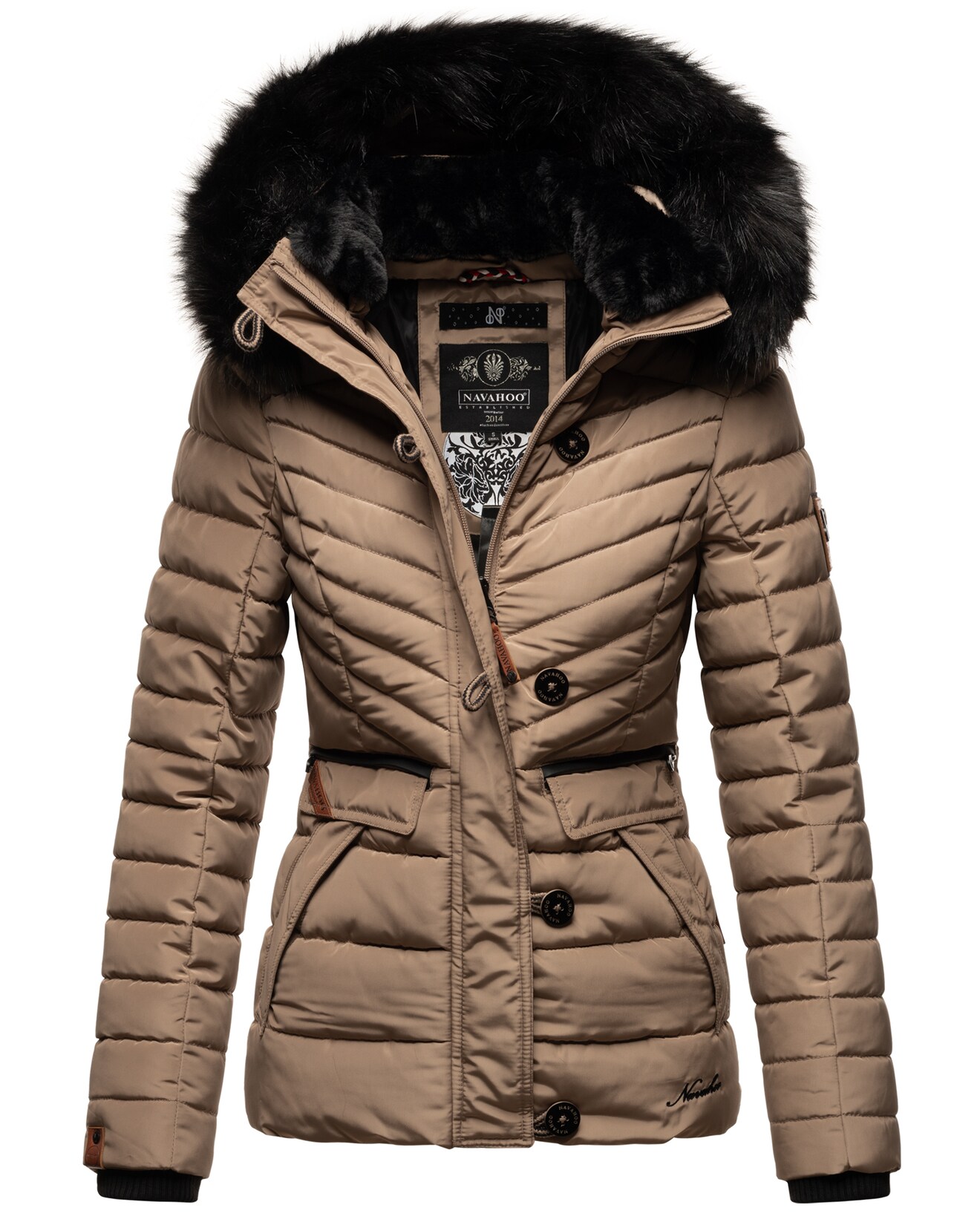 NAVAHOO Damen Winterjacke Warm gefütterte Steppjacke mit Kunstfell-Kapuze Wisteriaa