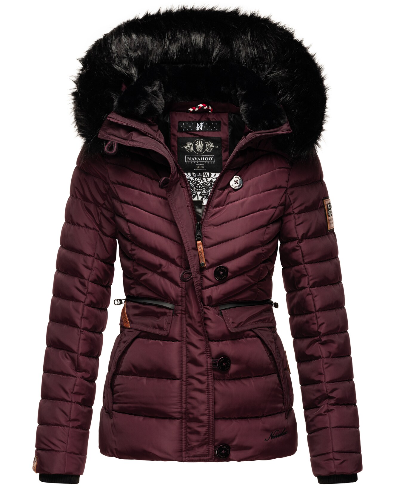 NAVAHOO Damen Winterjacke Warm gefütterte Steppjacke mit Kunstfell-Kapuze Wisteriaa
