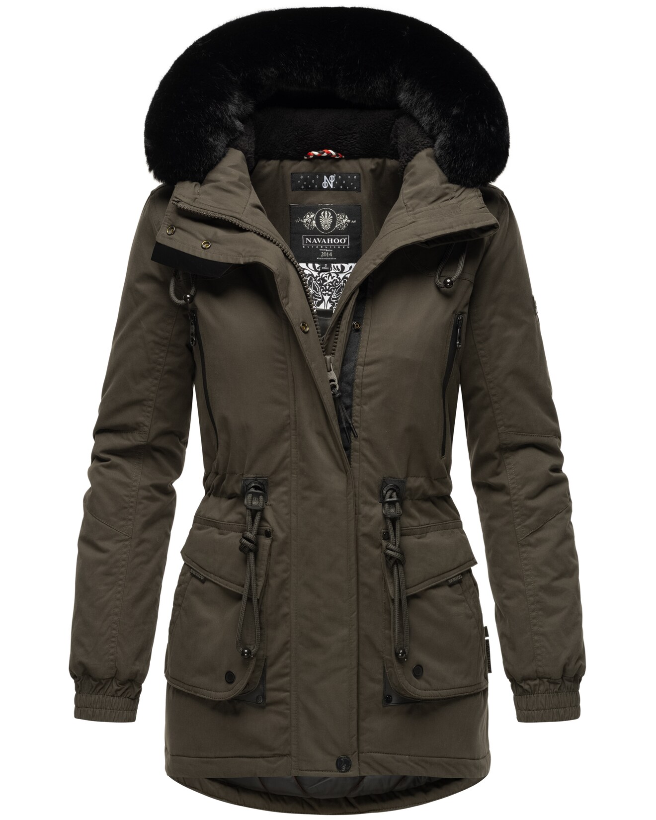 NAVAHOO Damen Sportlicher Wintermantel Baumwoll-Parka mit Kapuze Olessaa