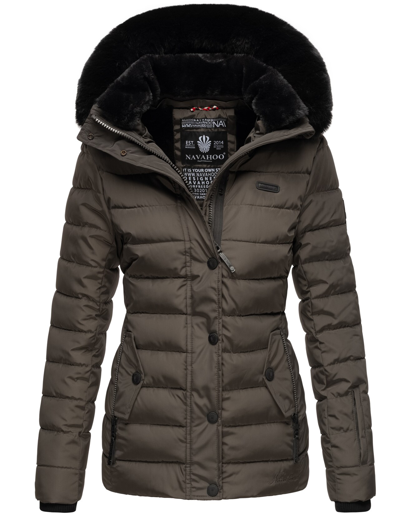 NAVAHOO Damen Warme Steppjacke Winterjacke mit weicher Kunstfell-Kapuze Milianaa