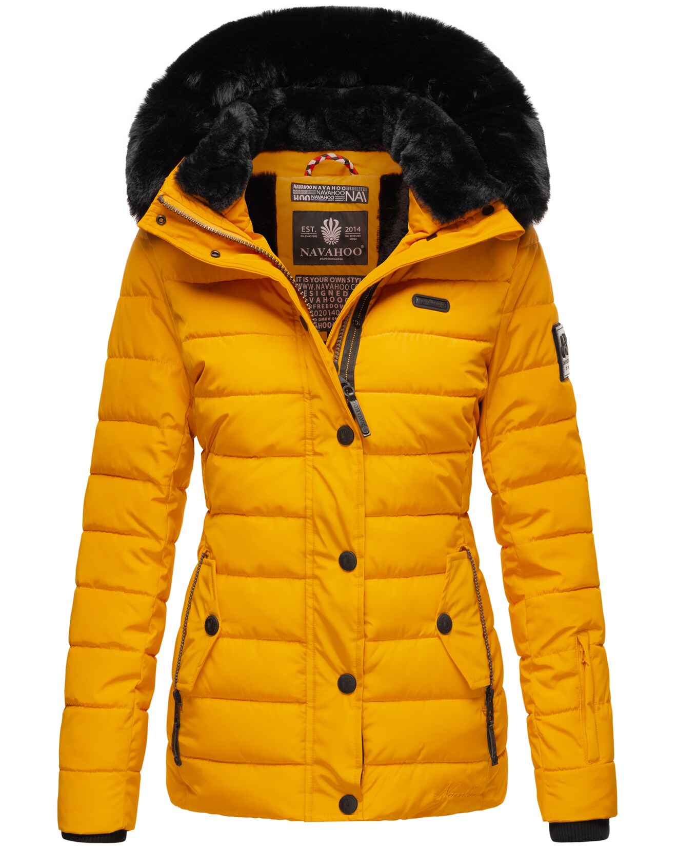 NAVAHOO Damen Warme Steppjacke Winterjacke mit weicher Kunstfell-Kapuze Milianaa