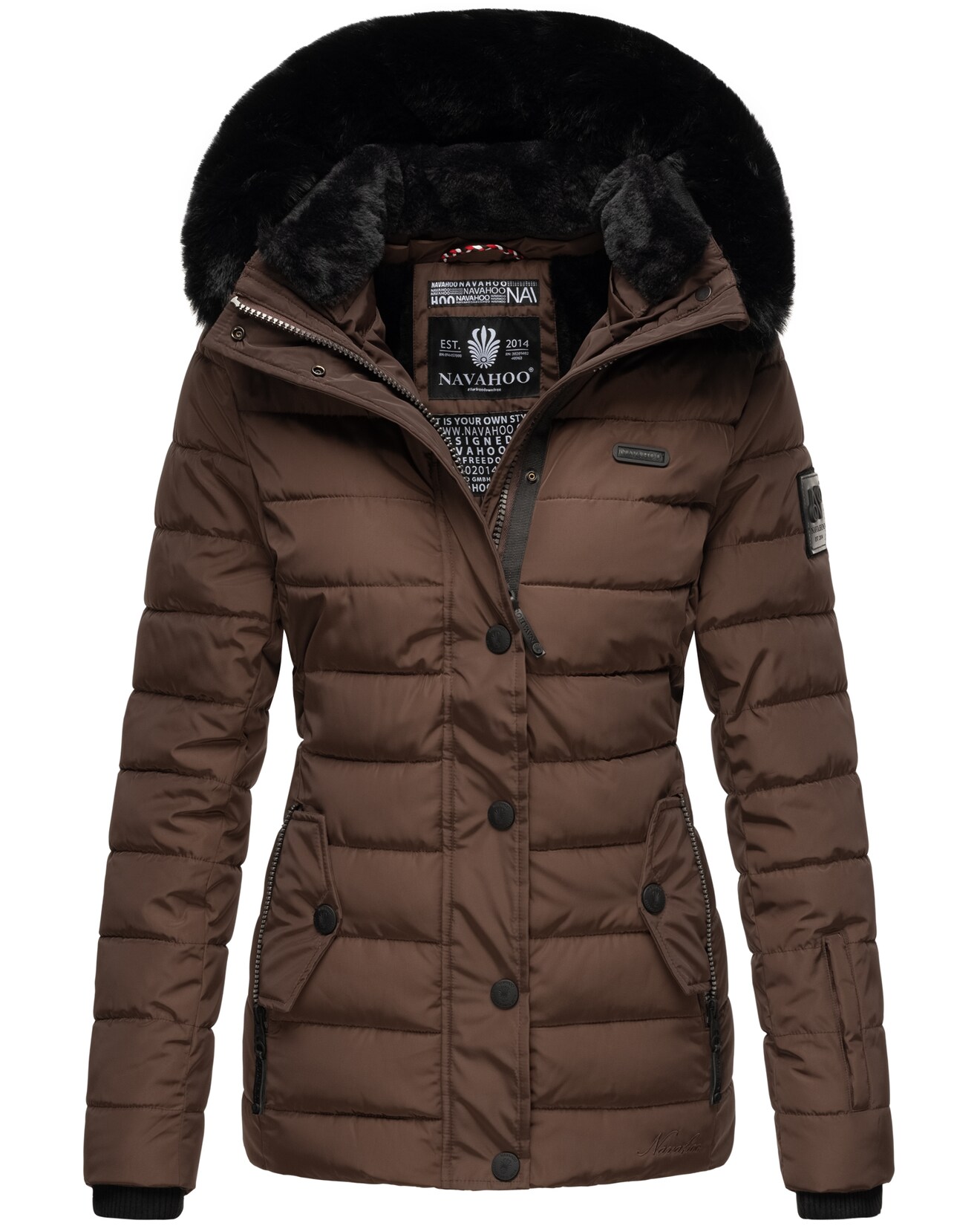 NAVAHOO Damen Warme Steppjacke Winterjacke mit weicher Kunstfell-Kapuze Milianaa