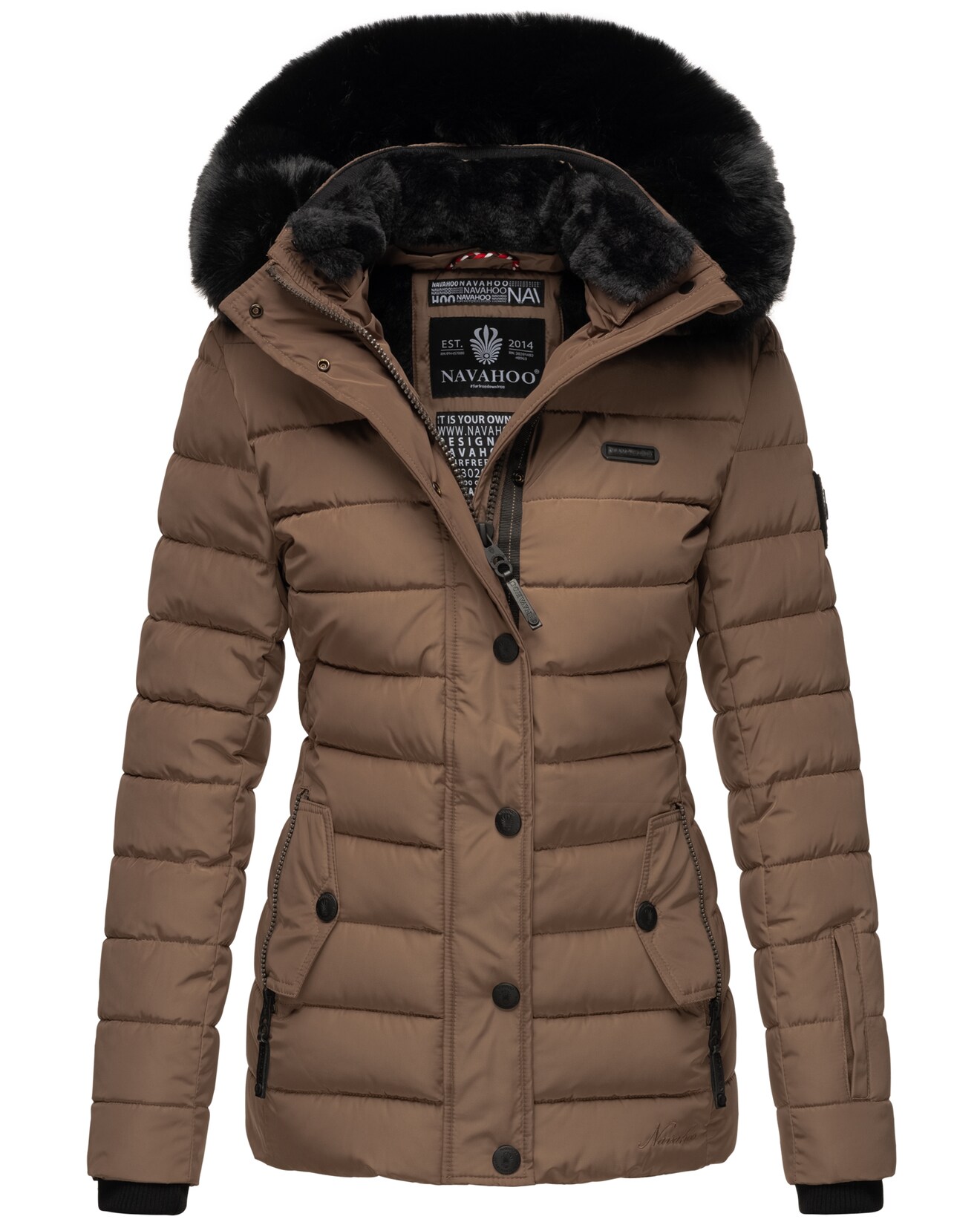 NAVAHOO Damen Warme Steppjacke Winterjacke mit weicher Kunstfell-Kapuze Milianaa