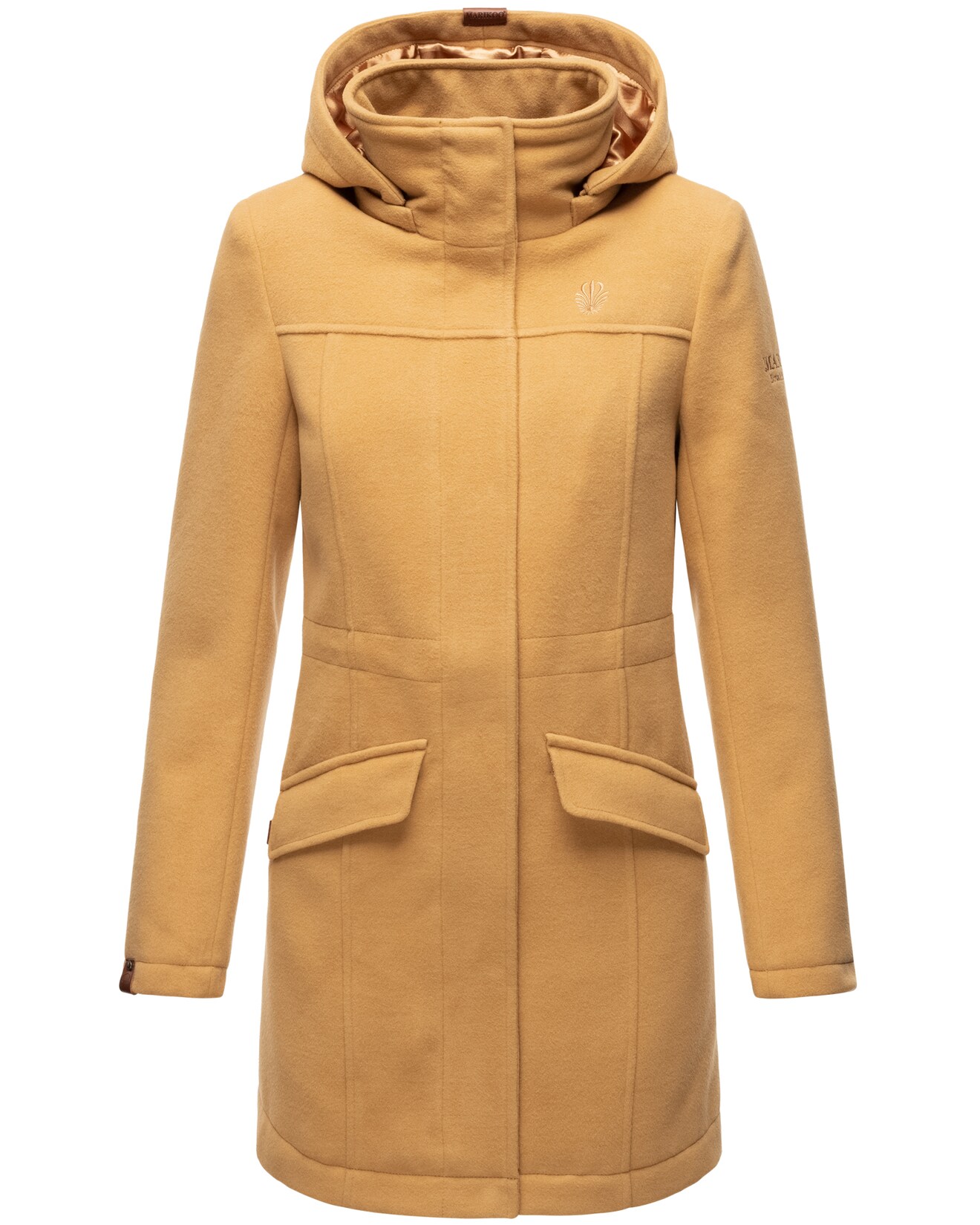 MARIKOO Damen Mantel Winterjacke in Woll Optik mit abnehmbarer Kapuze Leilaniaa | 04059072464339