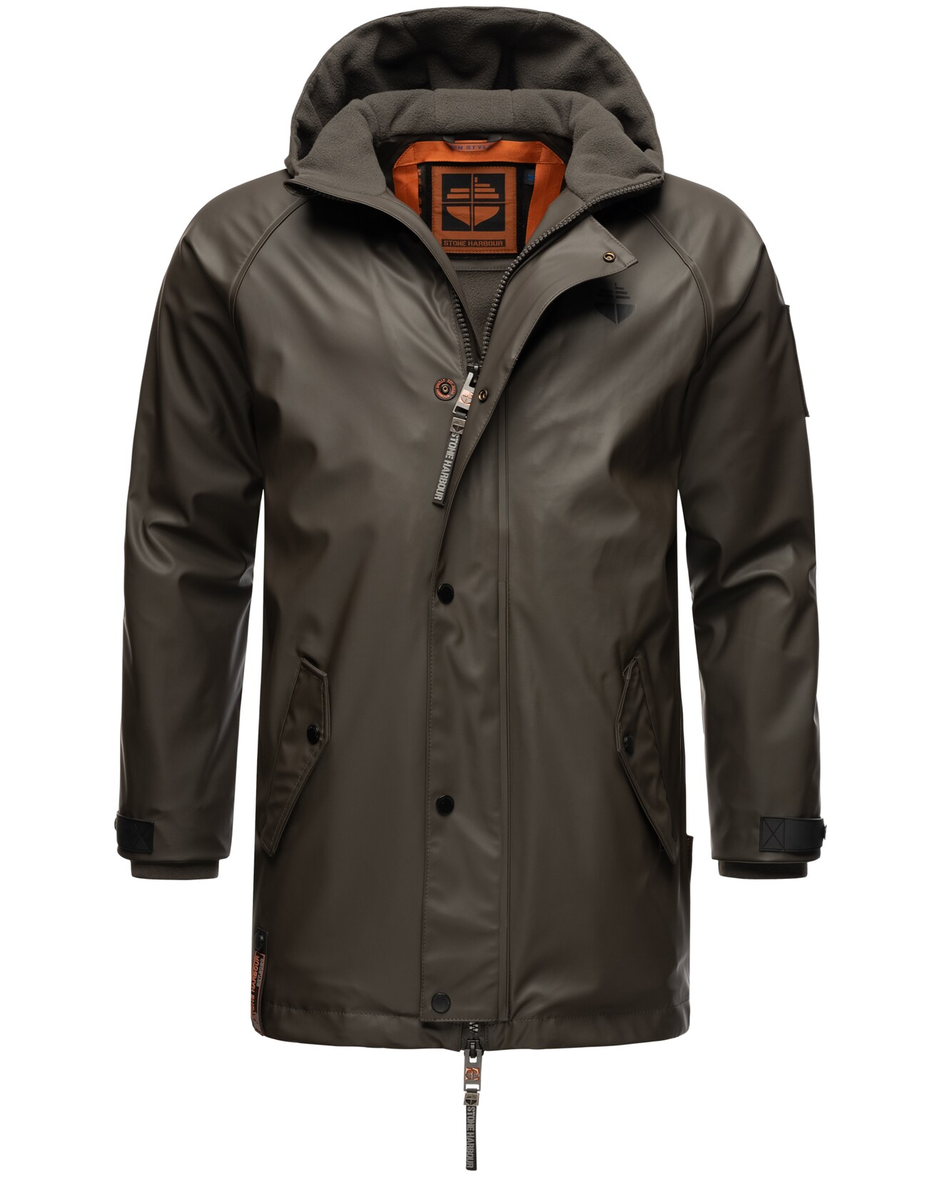 STONE HARBOUR Herren Regenjacke Gummierter Regenparka mit Fleece-Innenfutter Rihaa