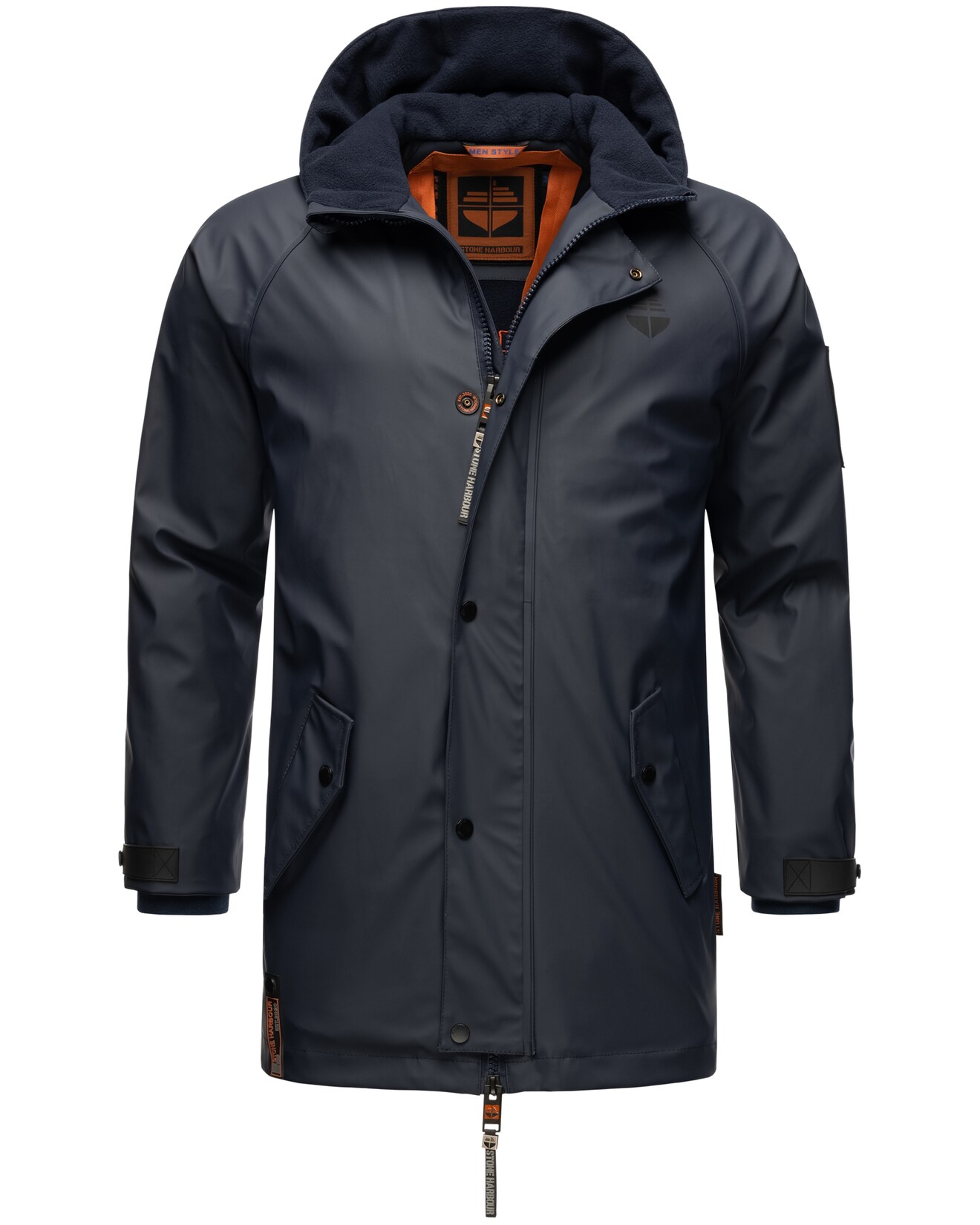 STONE HARBOUR Herren Regenjacke Gummierter Regenparka mit Fleece-Innenfutter Rihaa