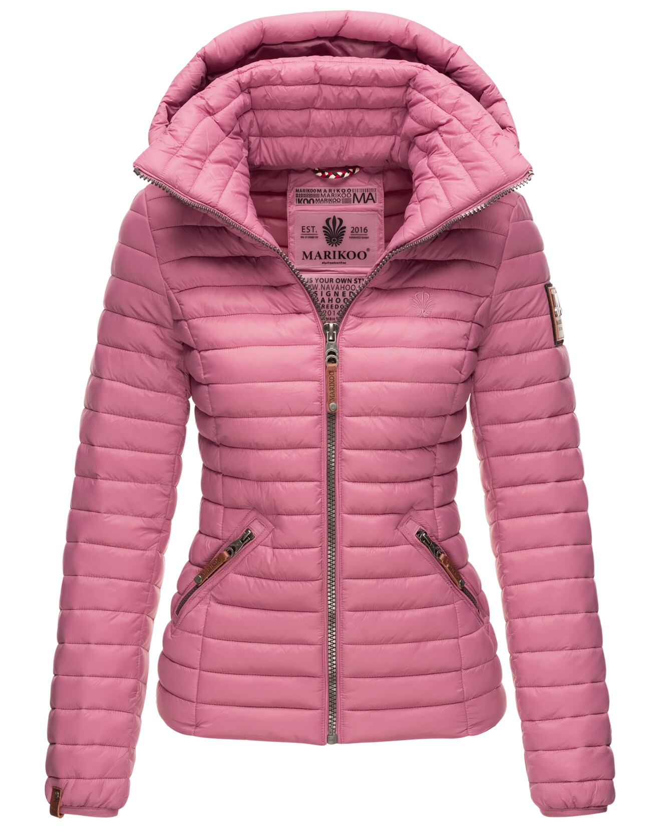 MARIKOO Damen Stylische Steppjacke Übergangsjacke mit abnehmbarer Kapuze Löwenbaby