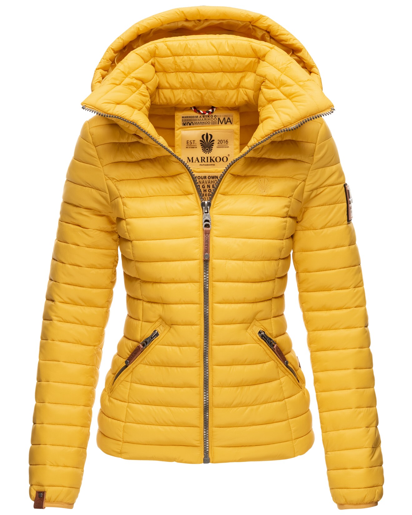 MARIKOO Damen Stylische Steppjacke Übergangsjacke mit abnehmbarer Kapuze Löwenbaby