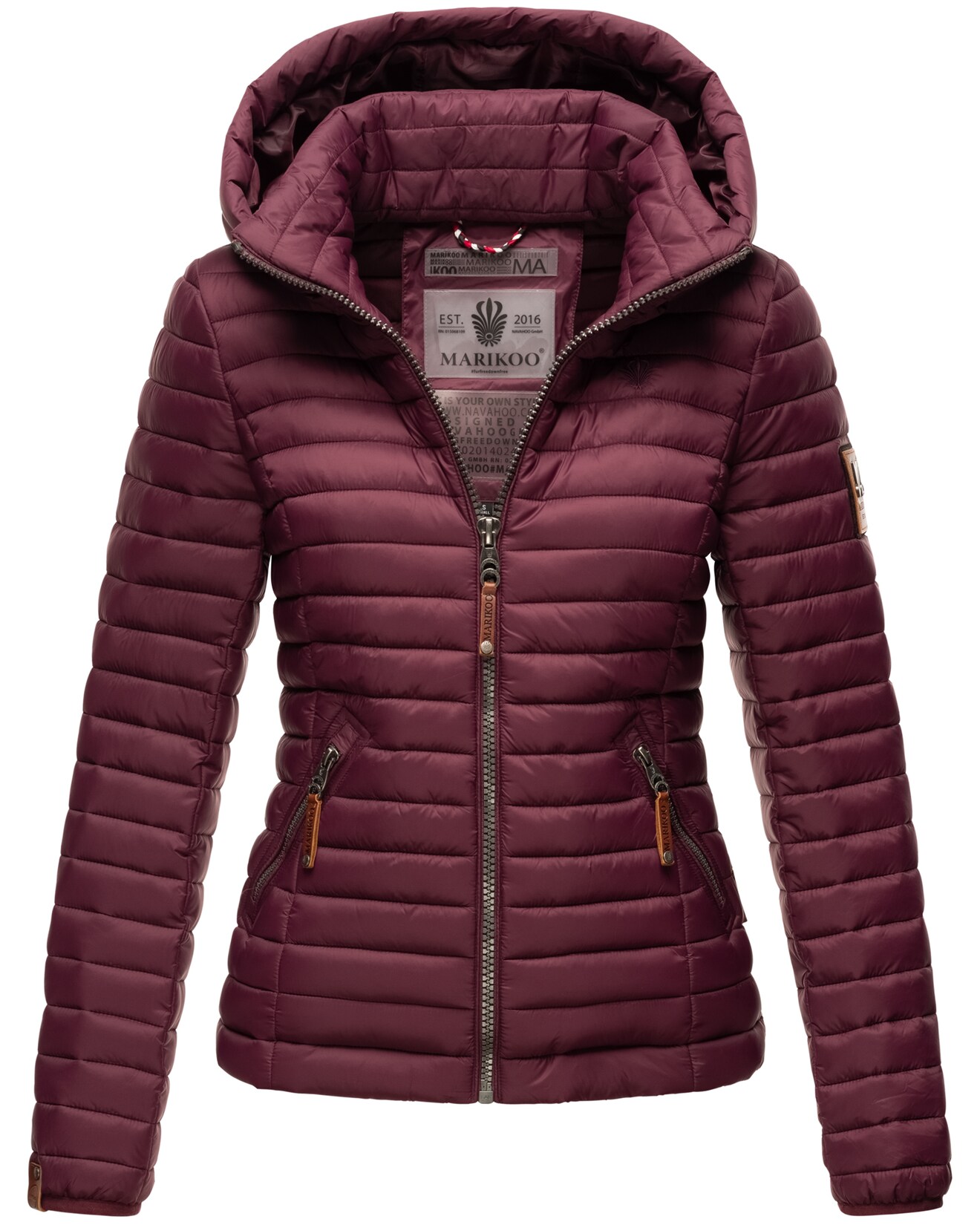 MARIKOO Damen Stylische Steppjacke Übergangsjacke mit abnehmbarer Kapuze Löwenbaby