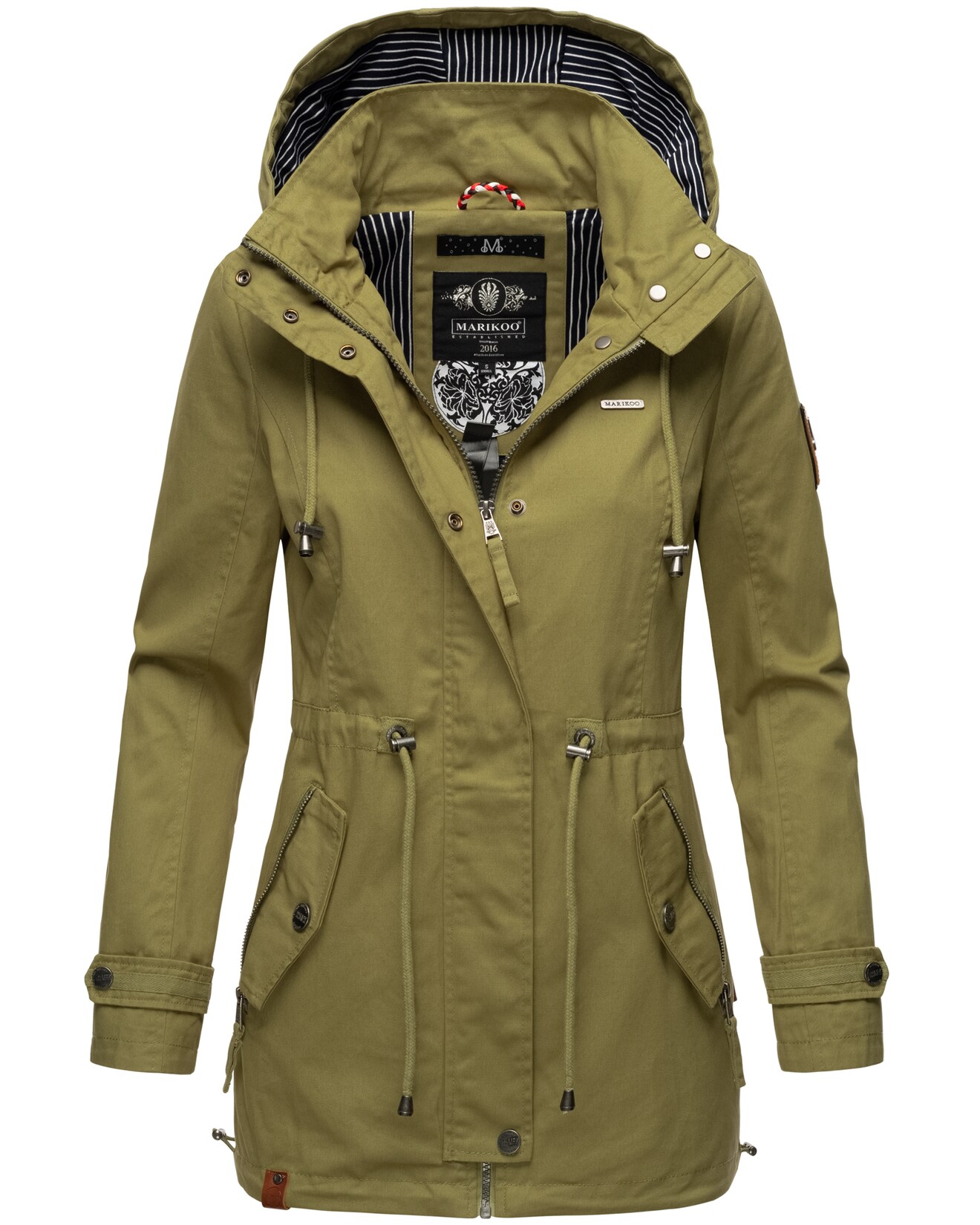 MARIKOO Damen Moderner Outdoorjacke Übergangsparka aus Baumwolle mit Kapuze Nyokoo