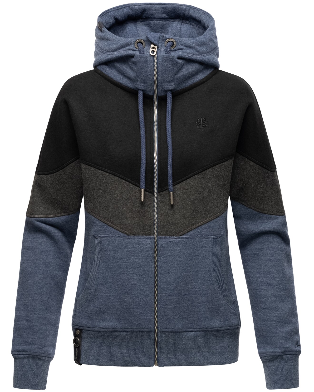 NAVAHOO Damen Kapuzensweatjacke Sportliche Damen Sweatjacke im Coloblocking-Stil Honigperle