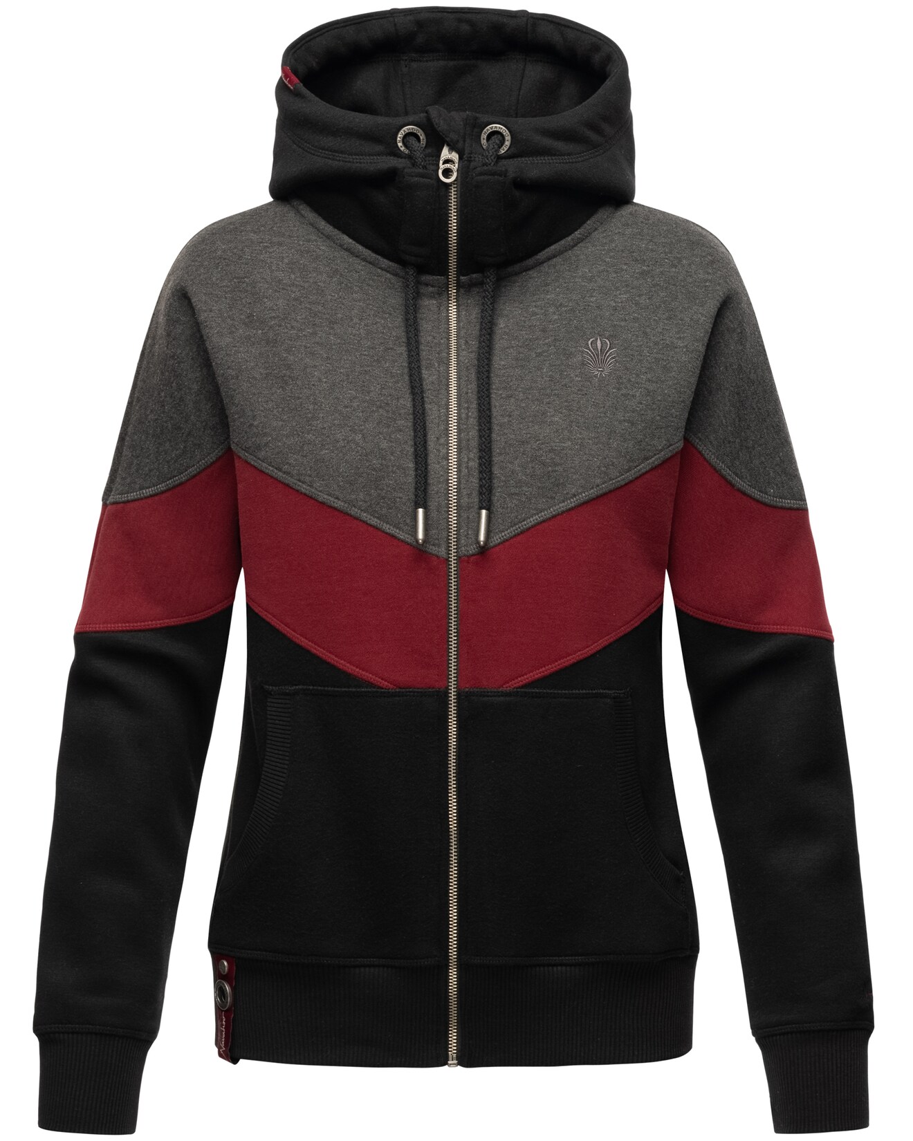 NAVAHOO Damen Kapuzensweatjacke Sportliche Damen Sweatjacke im Coloblocking-Stil Honigperle