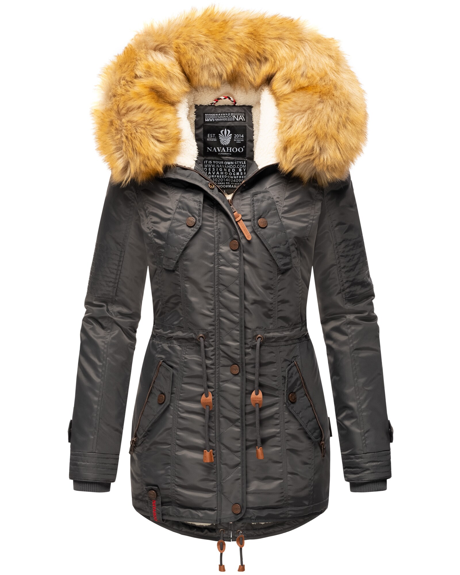 NAVAHOO Damen Hochwertiger Wintermantel Winterparka mit gro&szlig;em Kunstfell La Viva - Bild 1
