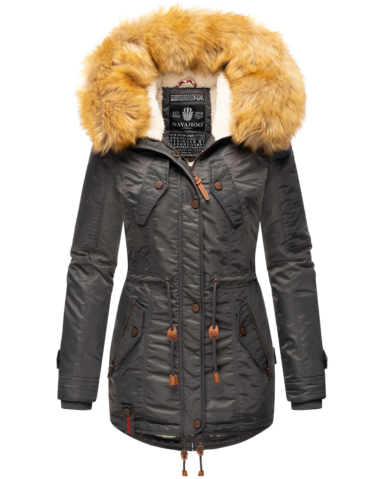 NAVAHOO Damen Hochwertiger Wintermantel Winterparka mit großem Kunstfell La Viva | 04059072463233