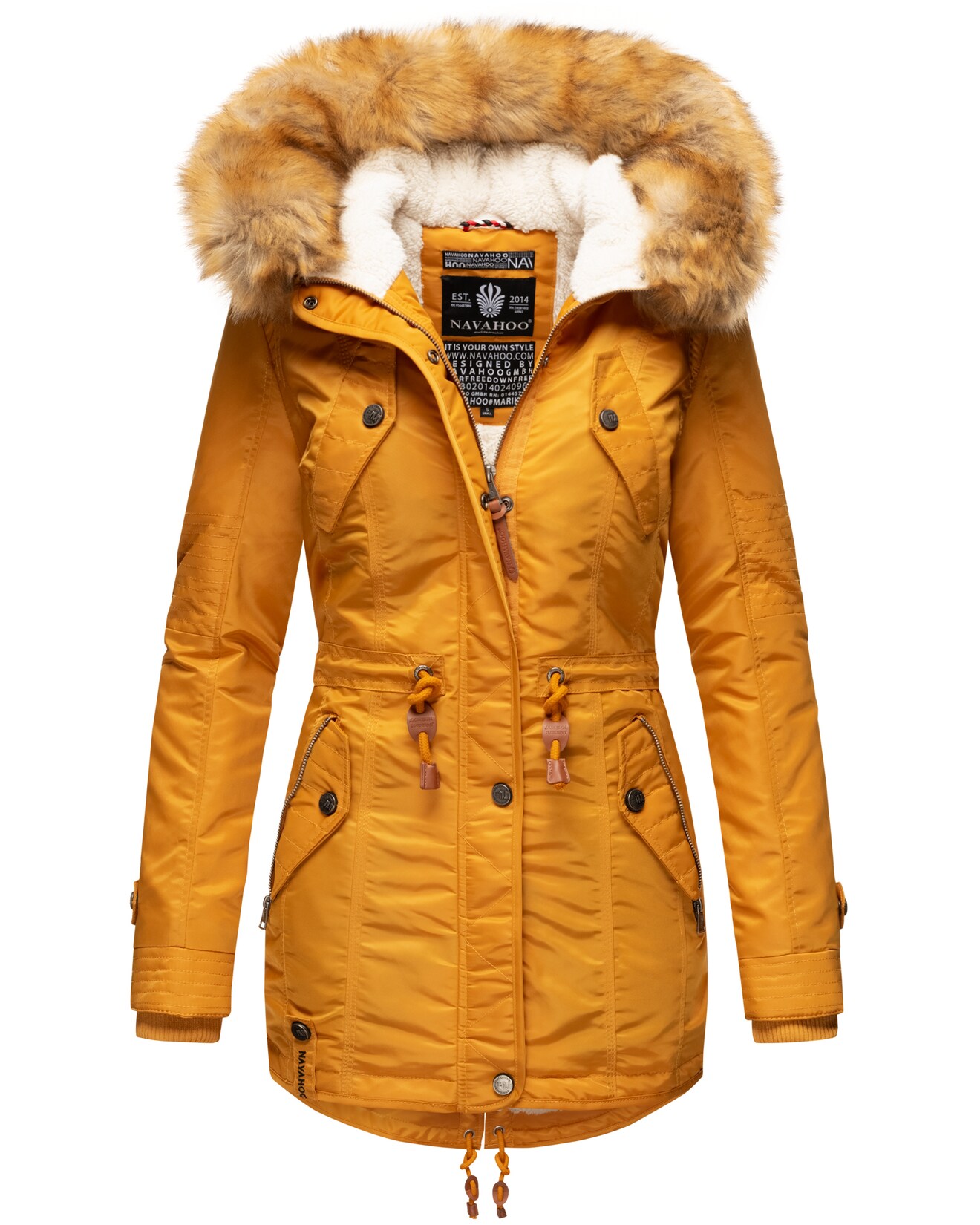 NAVAHOO Damen Hochwertiger Wintermantel Winterparka mit großem Kunstfell La Viva