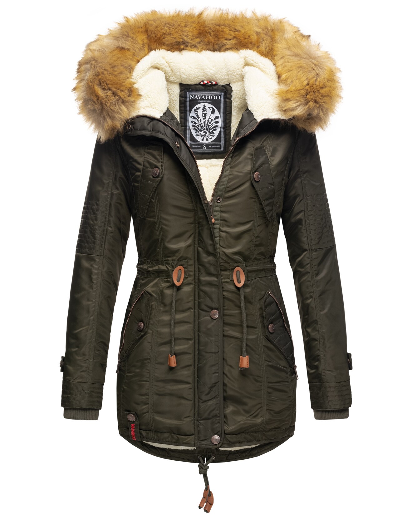 NAVAHOO Damen Hochwertiger Wintermantel Winterparka mit großem Kunstfell La Viva
