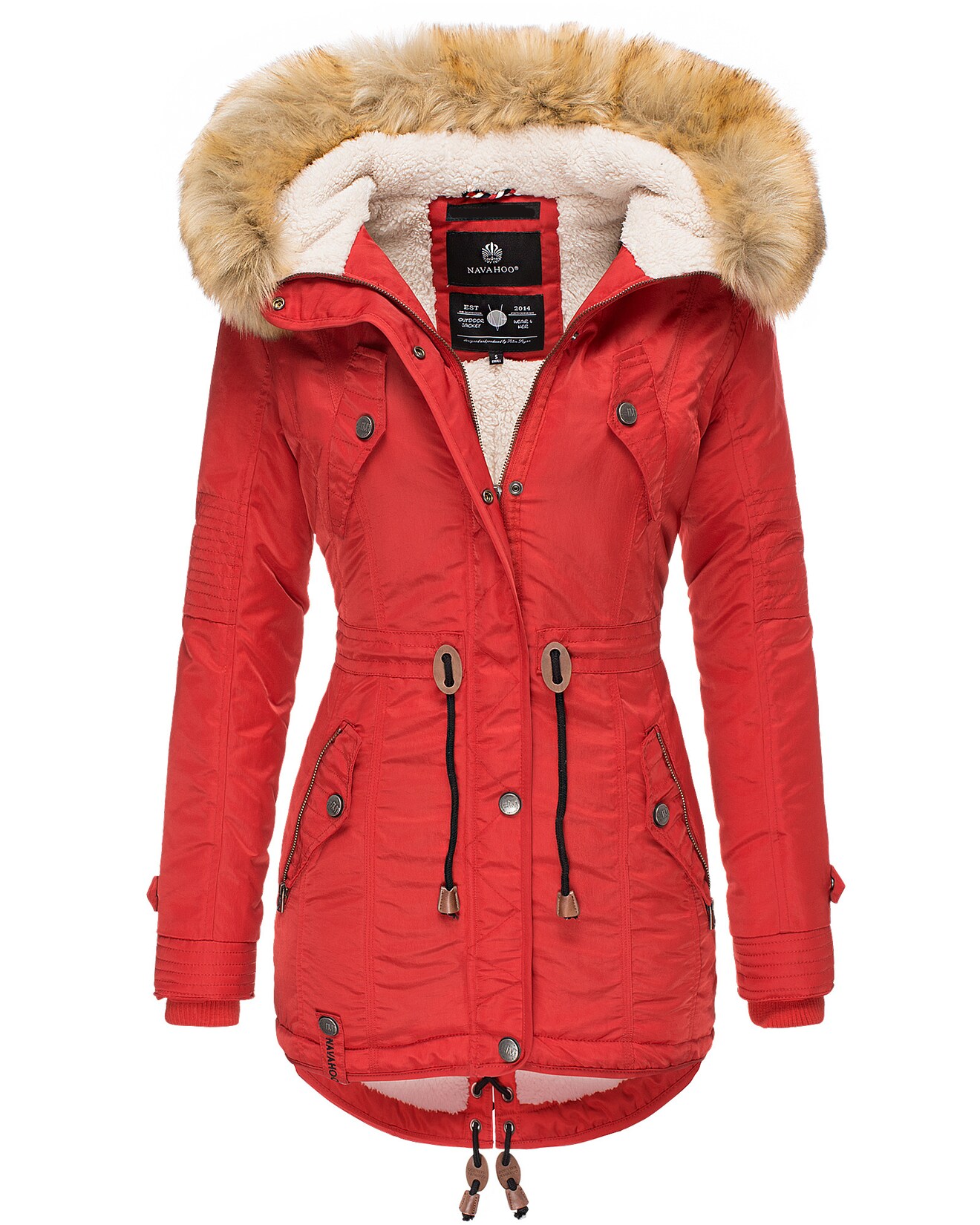 NAVAHOO Damen Hochwertiger Wintermantel Winterparka mit großem Kunstfell La Viva