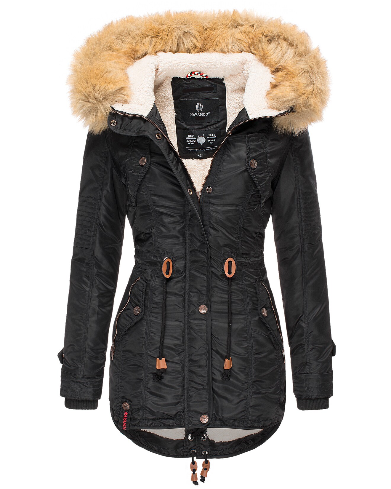 NAVAHOO Damen Hochwertiger Wintermantel Winterparka mit großem Kunstfell La Viva