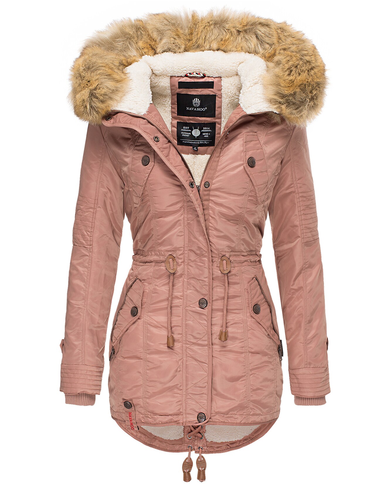 NAVAHOO Damen Hochwertiger Wintermantel Winterparka mit großem Kunstfell La Viva | 04059072463318