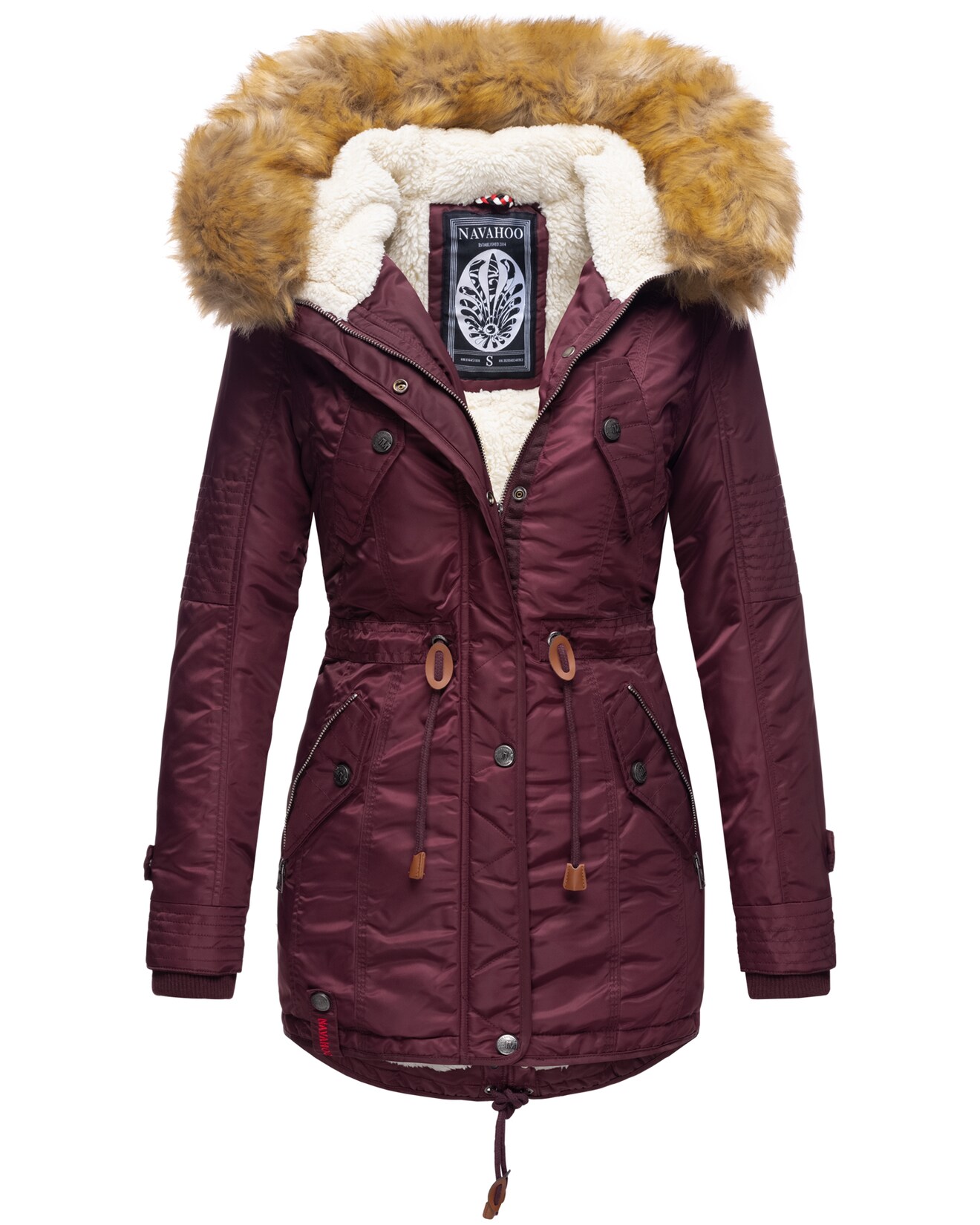 NAVAHOO Damen Hochwertiger Wintermantel Winterparka mit großem Kunstfell La Viva