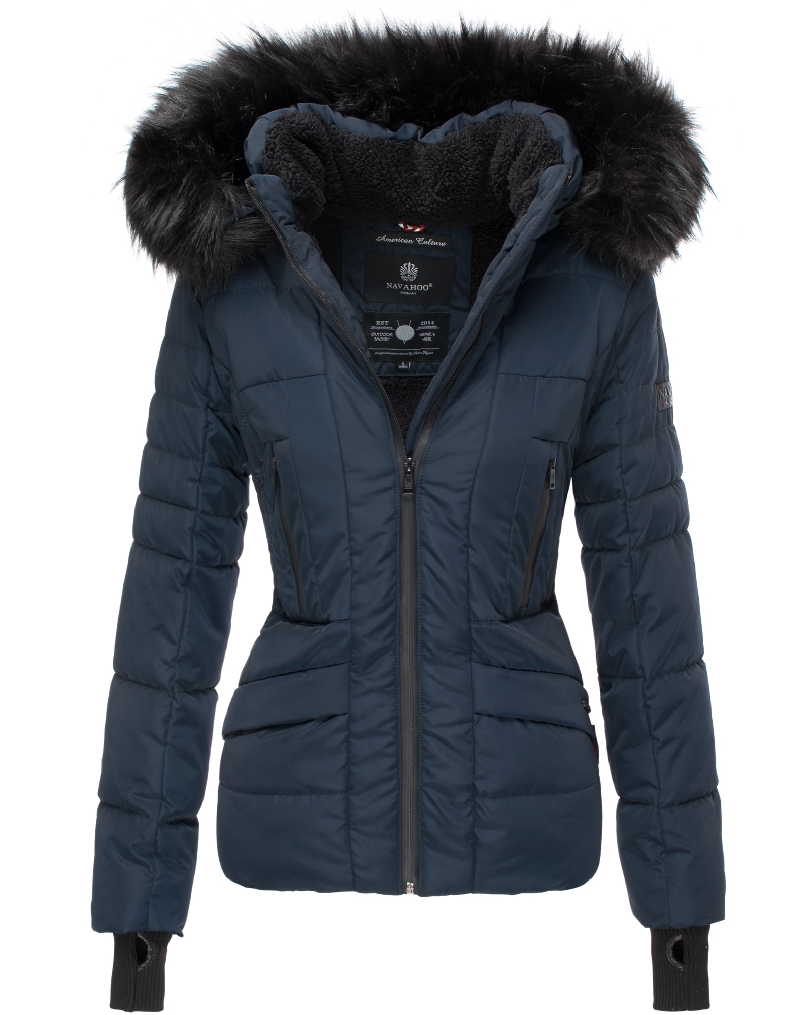 NAVAHOO Damen hochwertige Steppjacke Winterjacke mit edler Kunstfell- Kapuze Adele - Bild 1