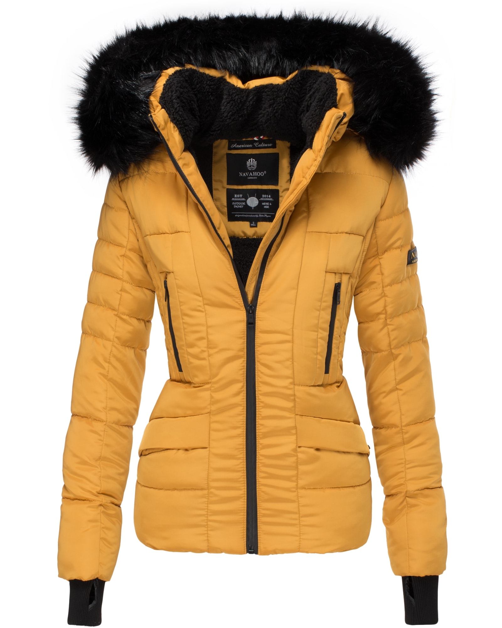 NAVAHOO Damen hochwertige Steppjacke Winterjacke mit edler Kunstfell- Kapuze Adele - Bild 1