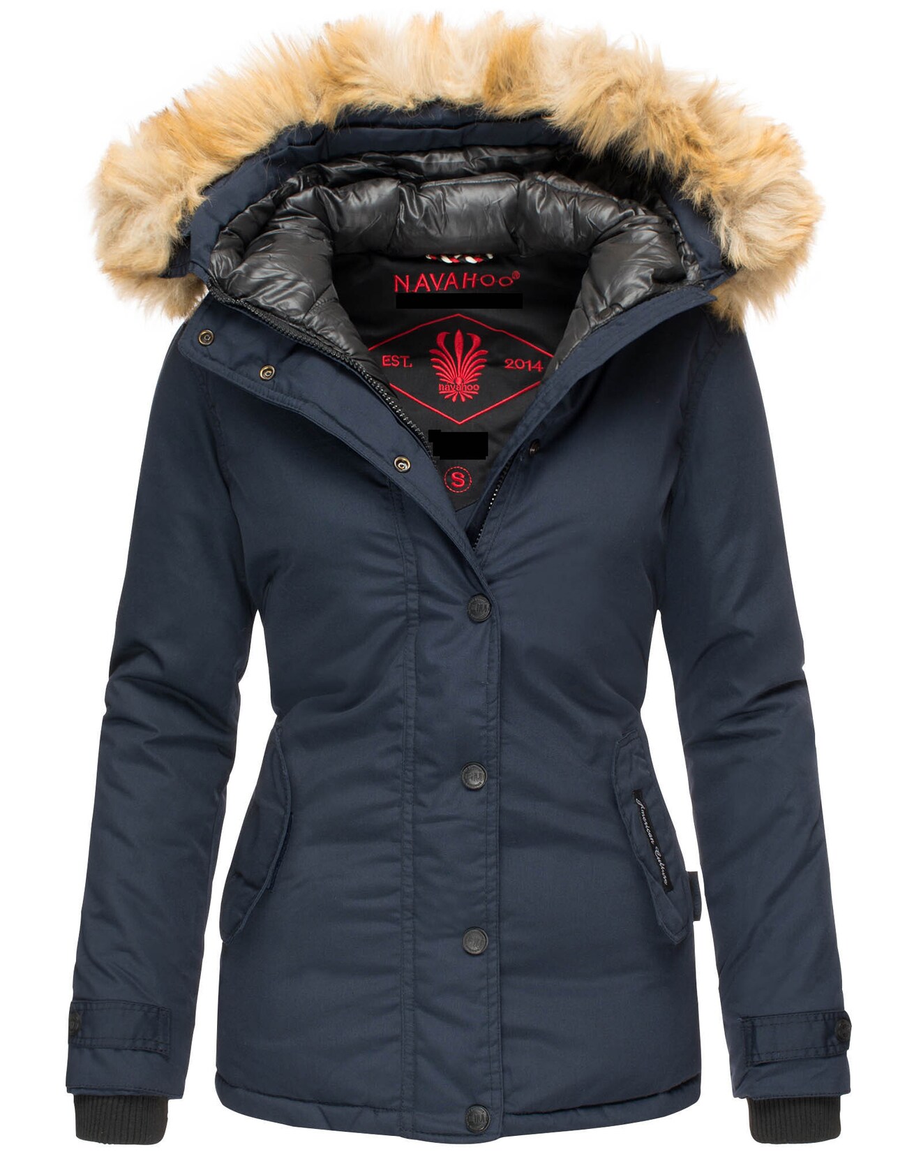 NAVAHOO Damen Warmer Winterjacke Parka mit Kunstfell-Kapuze Laura