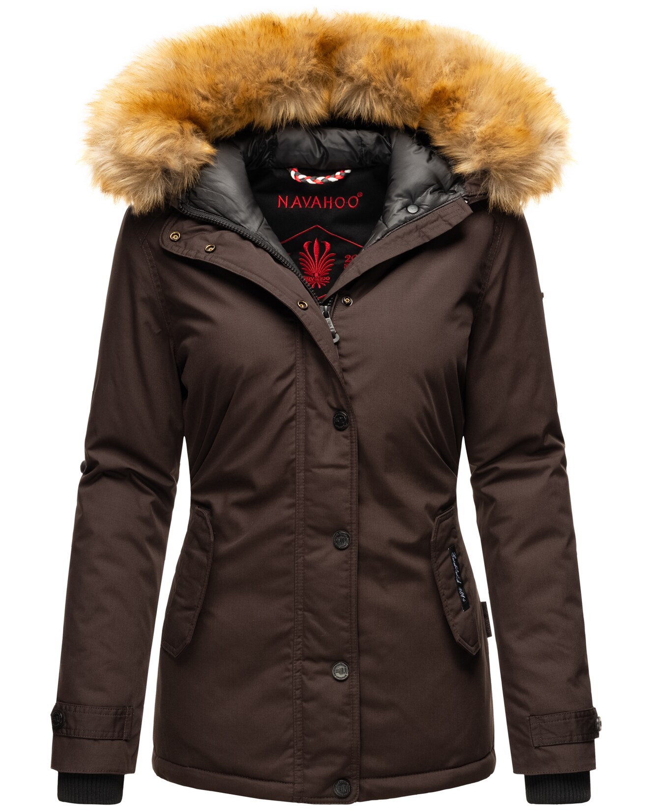 NAVAHOO Damen Warmer Winterjacke Parka mit Kunstfell-Kapuze Laura