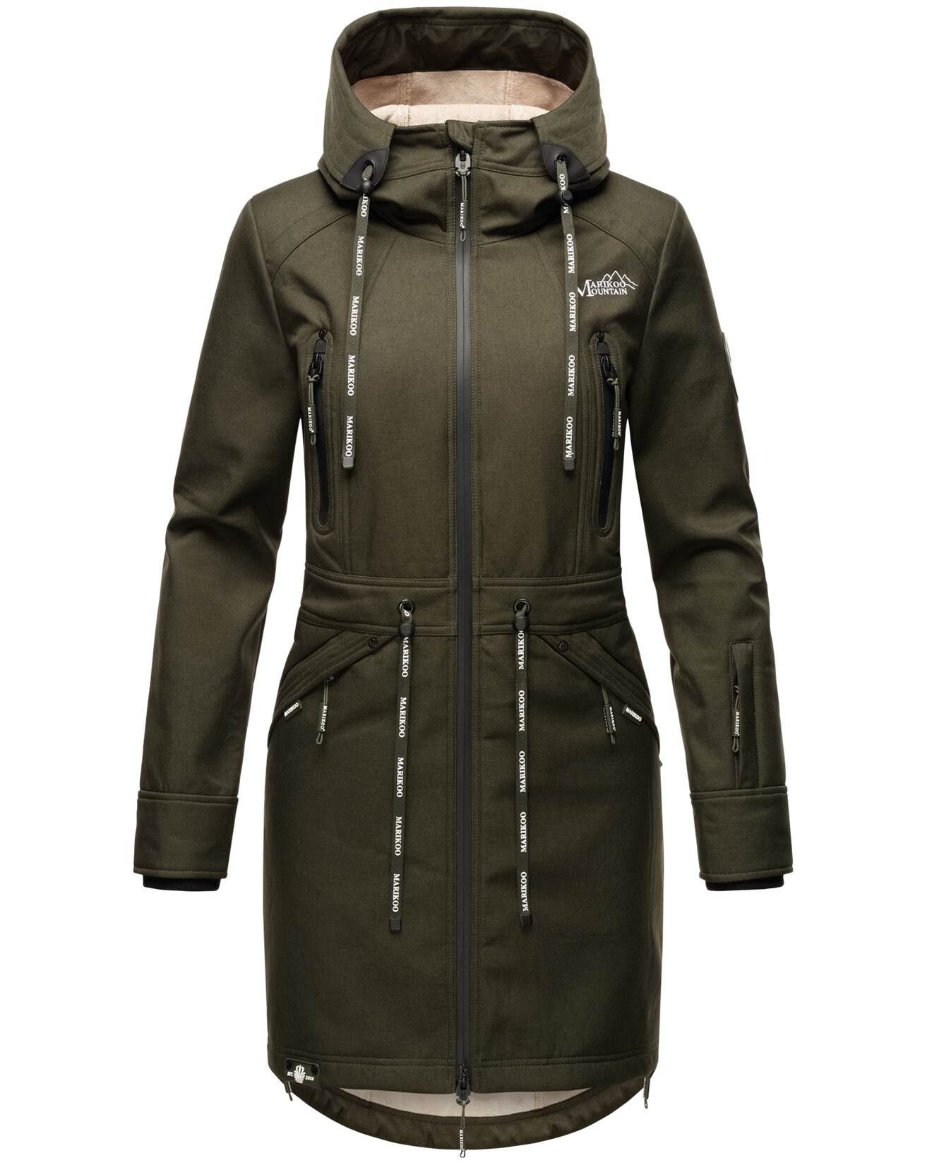 MARIKOO Damen Softshelljacke Funktionsjacke mit warmen Teddyfleece & Kapuze Racquellee