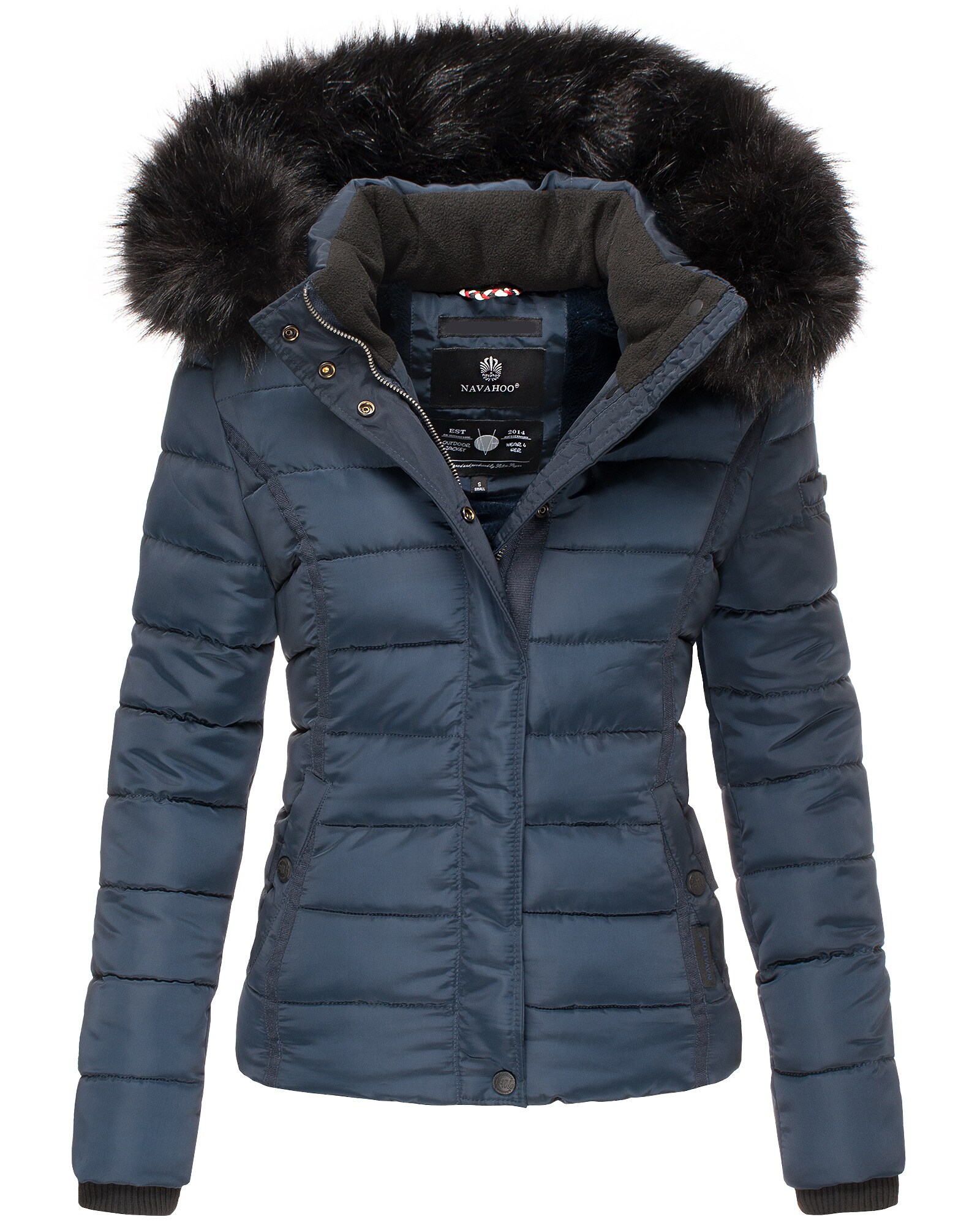 NAVAHOO Damen Steppjacke Hochwertige Winterjacke Mit Volumin&ouml;ser Kunstpelz-Kapuze Miamor - Bild 1