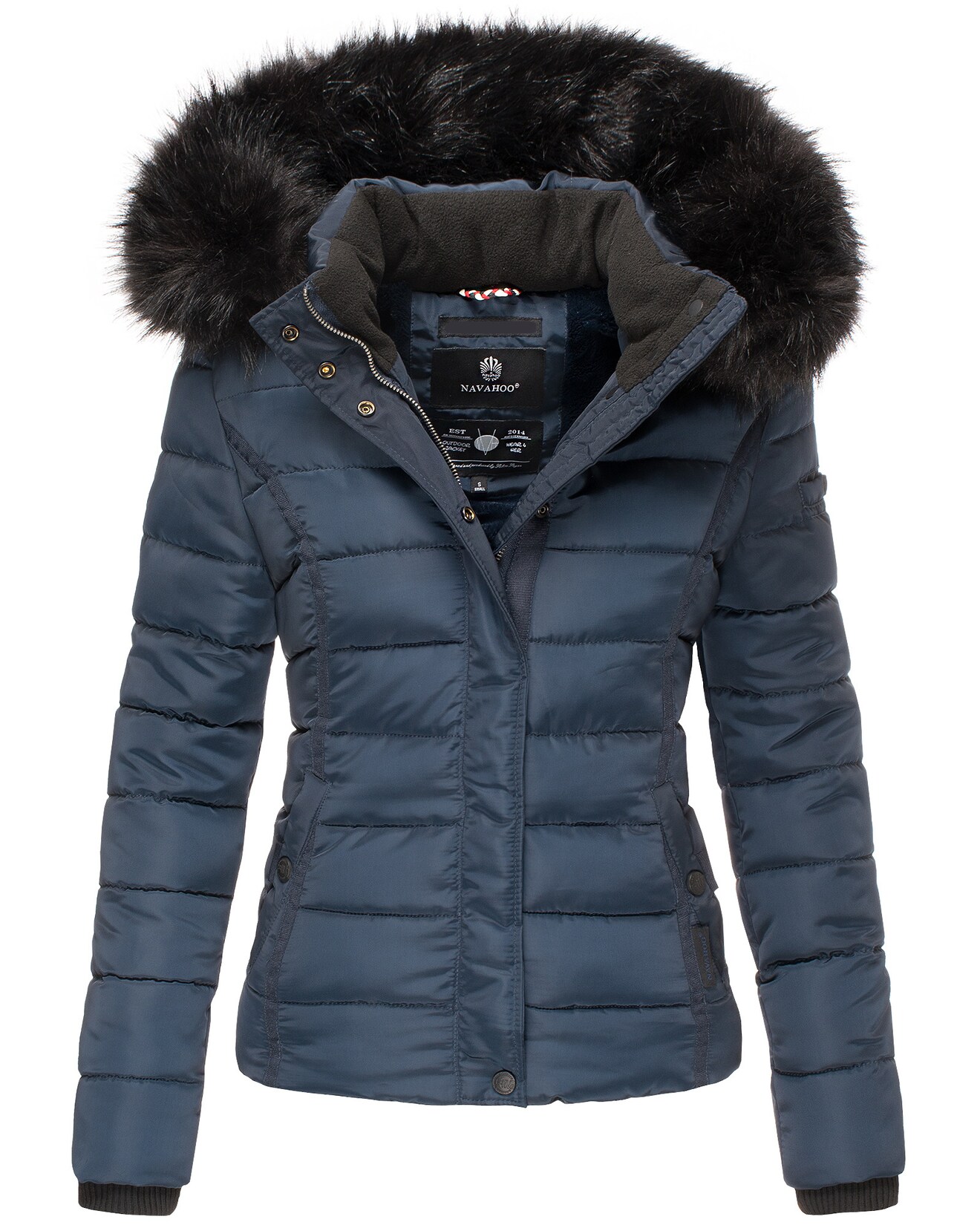 NAVAHOO Damen Steppjacke Hochwertige Winterjacke Mit Voluminöser Kunstpelz-Kapuze Miamor