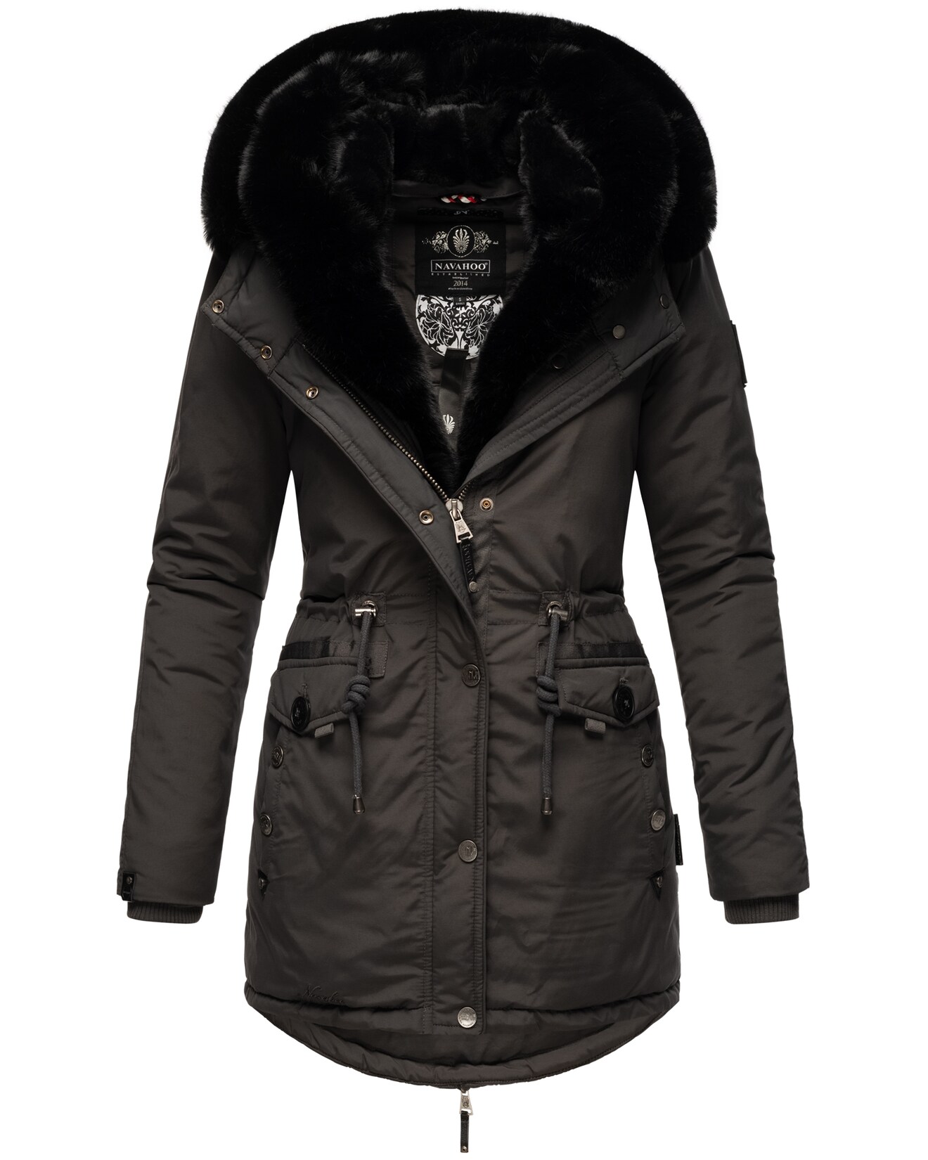 NAVAHOO Damen Wintermantel Winterparka Gefüttert mit 2 Kunstpelz-Kapuzen Sweety Deluxe