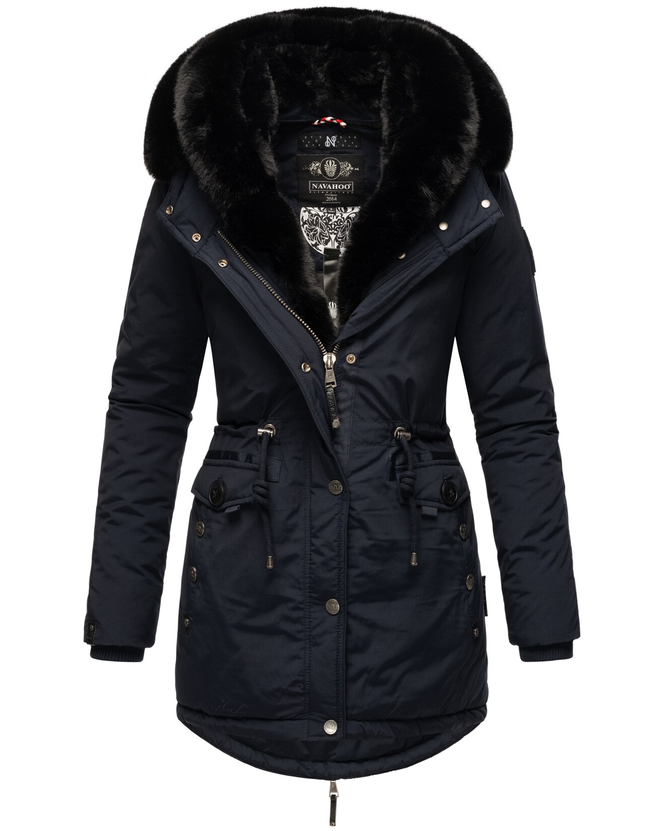 NAVAHOO Damen Wintermantel Winterparka Gefüttert mit 2 Kunstpelz-Kapuzen Sweety Deluxe