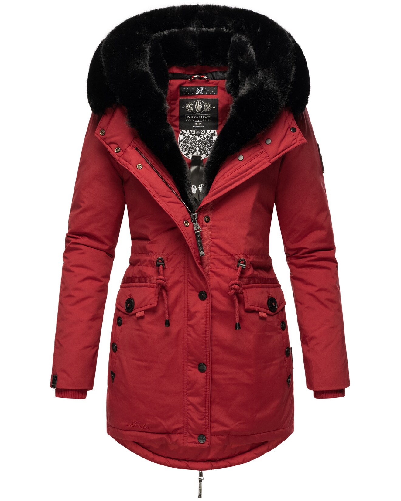 NAVAHOO Damen Wintermantel Winterparka Gefüttert mit 2 Kunstpelz-Kapuzen Sweety Deluxe