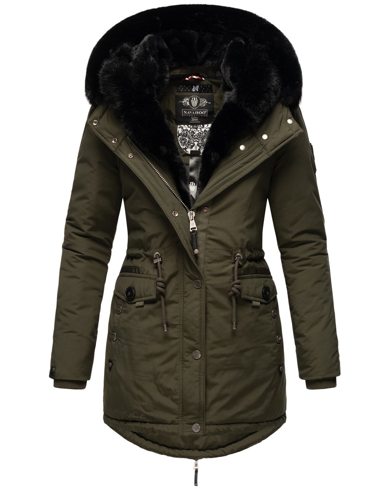 NAVAHOO Damen Wintermantel Winterparka Gefüttert mit 2 Kunstpelz-Kapuzen Sweety Deluxe