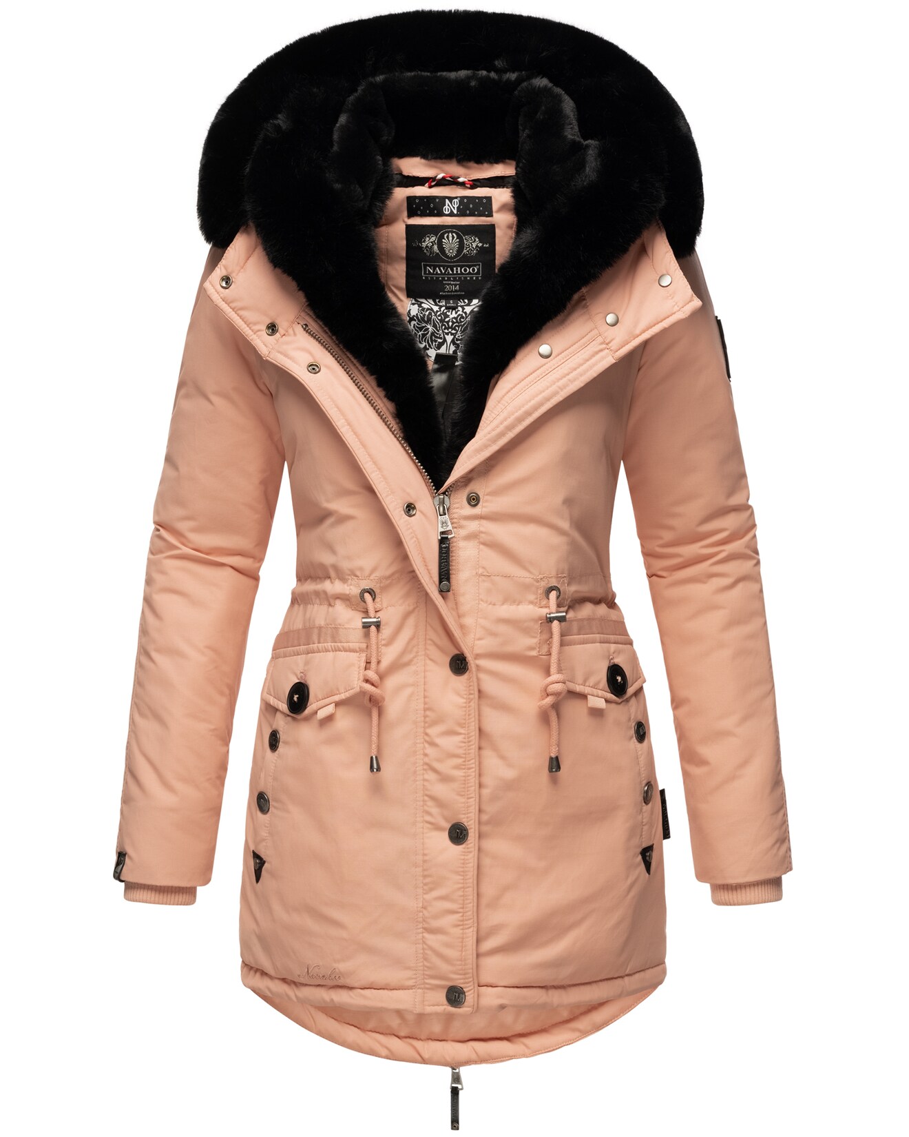 NAVAHOO Damen Wintermantel Winterparka Gefüttert mit 2 Kunstpelz-Kapuzen Sweety Deluxe