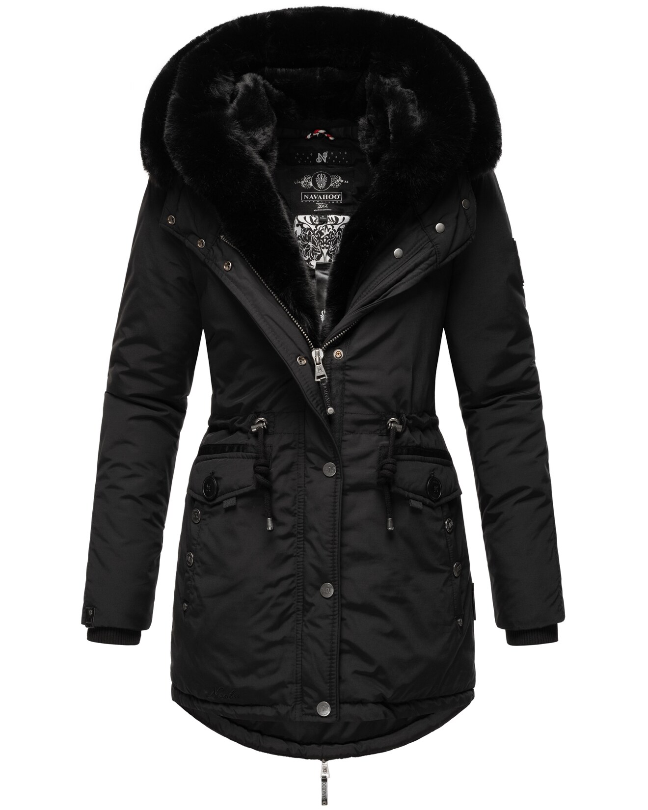 NAVAHOO Damen Wintermantel Winterparka Gefüttert mit 2 Kunstpelz-Kapuzen Sweety Deluxe
