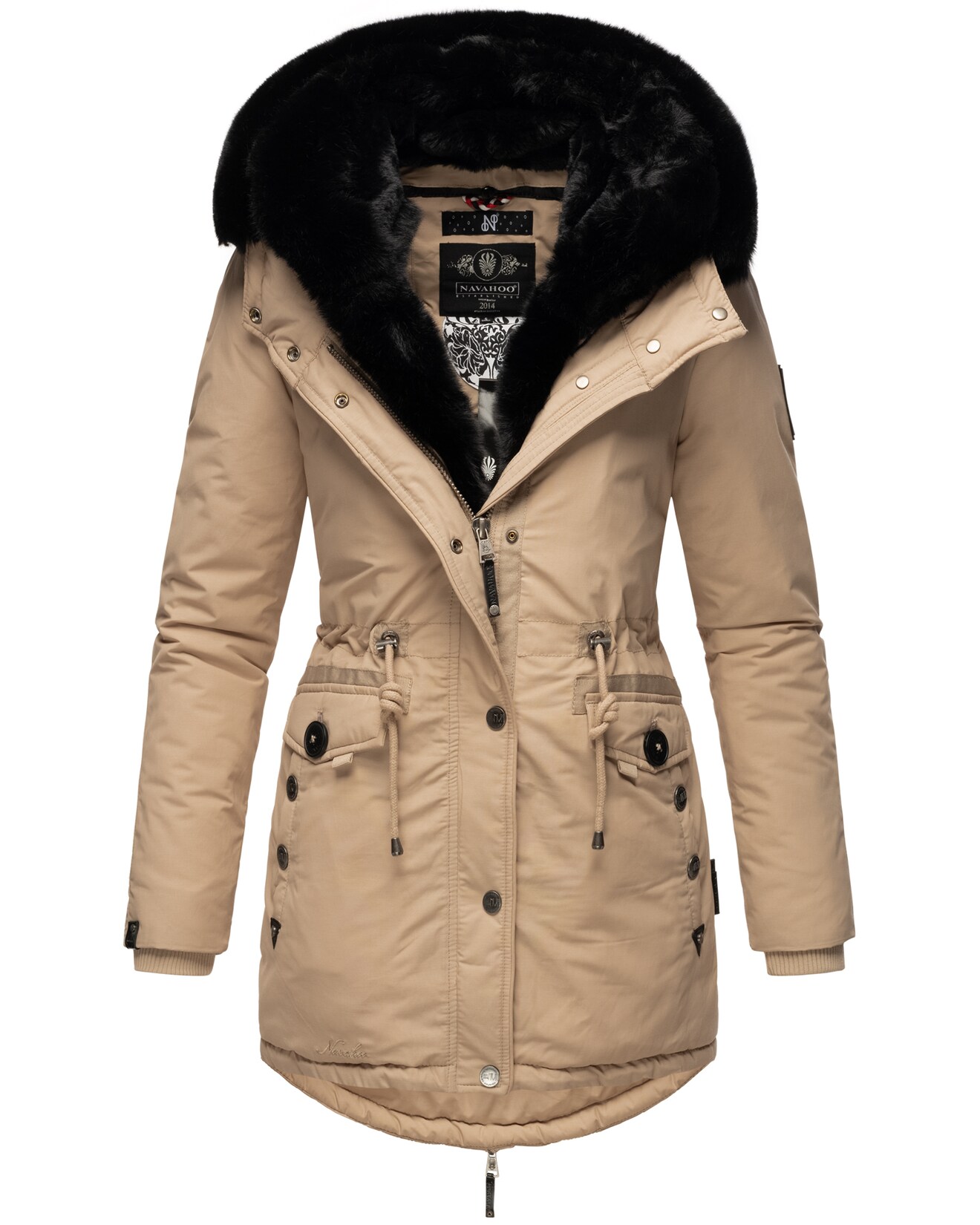 NAVAHOO Damen Wintermantel Winterparka Gefüttert mit 2 Kunstpelz-Kapuzen Sweety Deluxe