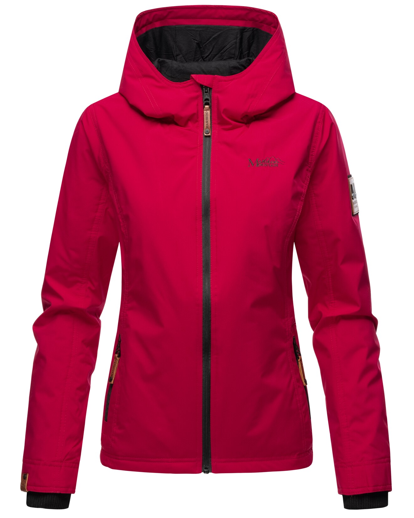 MARIKOO Damen Sportliche Outdoorjacke Übergangs Regenjacke mit Kapuze Brombeere