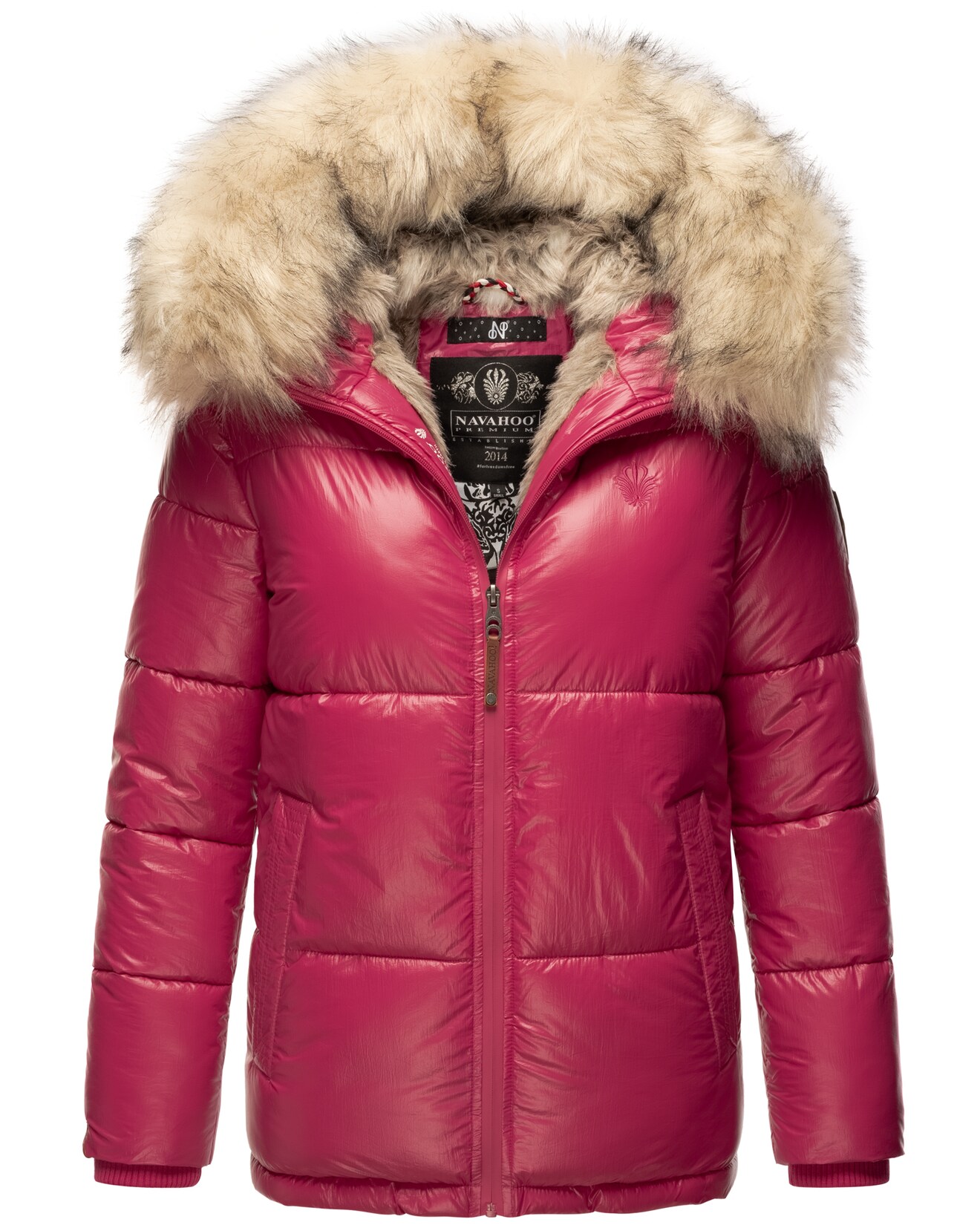 NAVAHOO Damen Winterjacke Warm Gefütterte Steppjacke mit Kunstfellkapuze Tikunaa