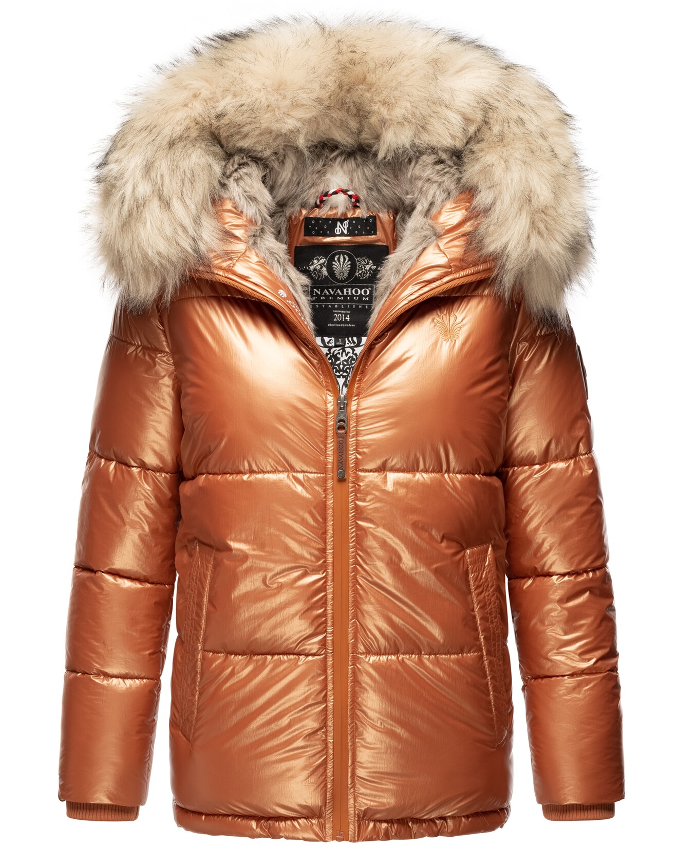 NAVAHOO Damen Winterjacke Warm Gefütterte Steppjacke mit Kunstfellkapuze Tikunaa