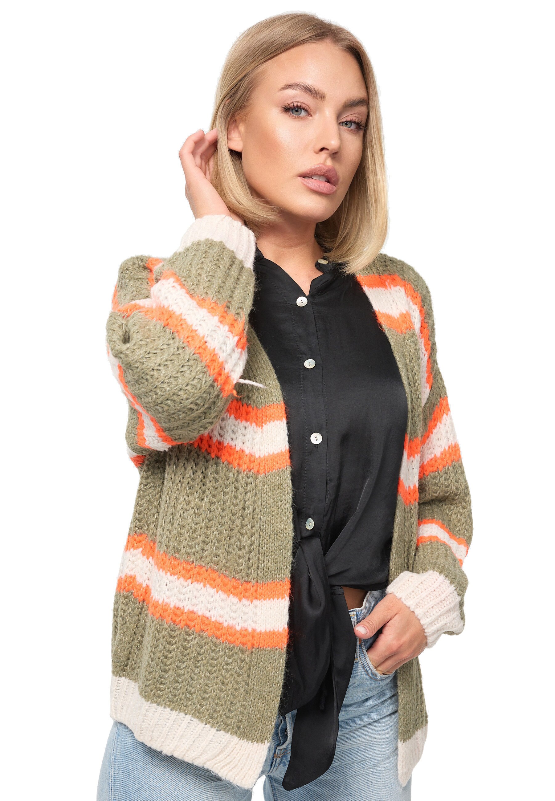 PM SELECTED Damen Cardigan Kuschelige Strickjacke in Candy Stripes Design in Einheitsgr&ouml;&szlig;e PM08 - Bild 1